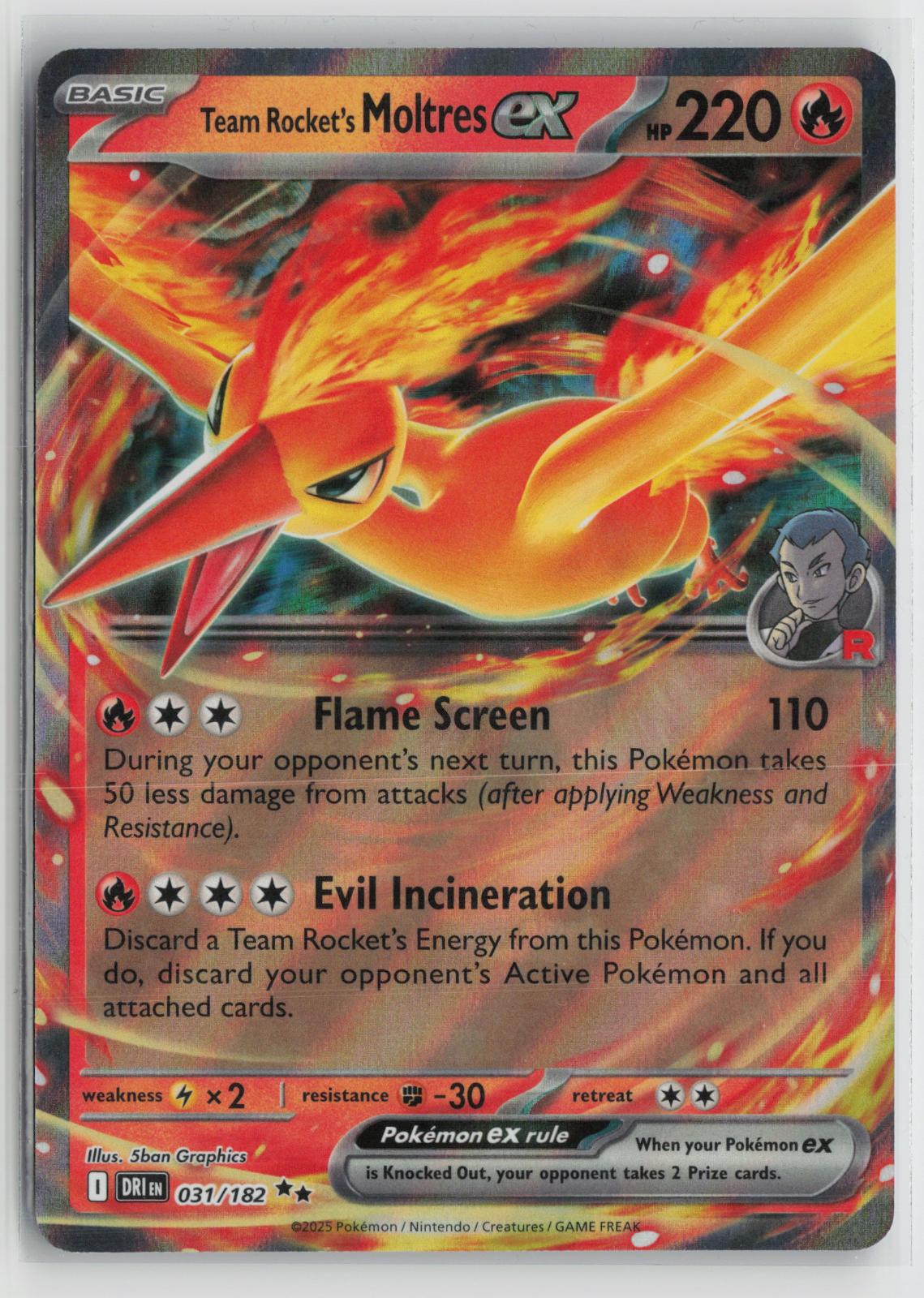 Team Rocket's Moltres ex 031/182 Double Rare Destined Rivals Pokemon NM