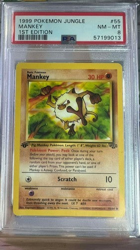 Mankey 55/64 1st Edition Jungle Pokemon PSA 8