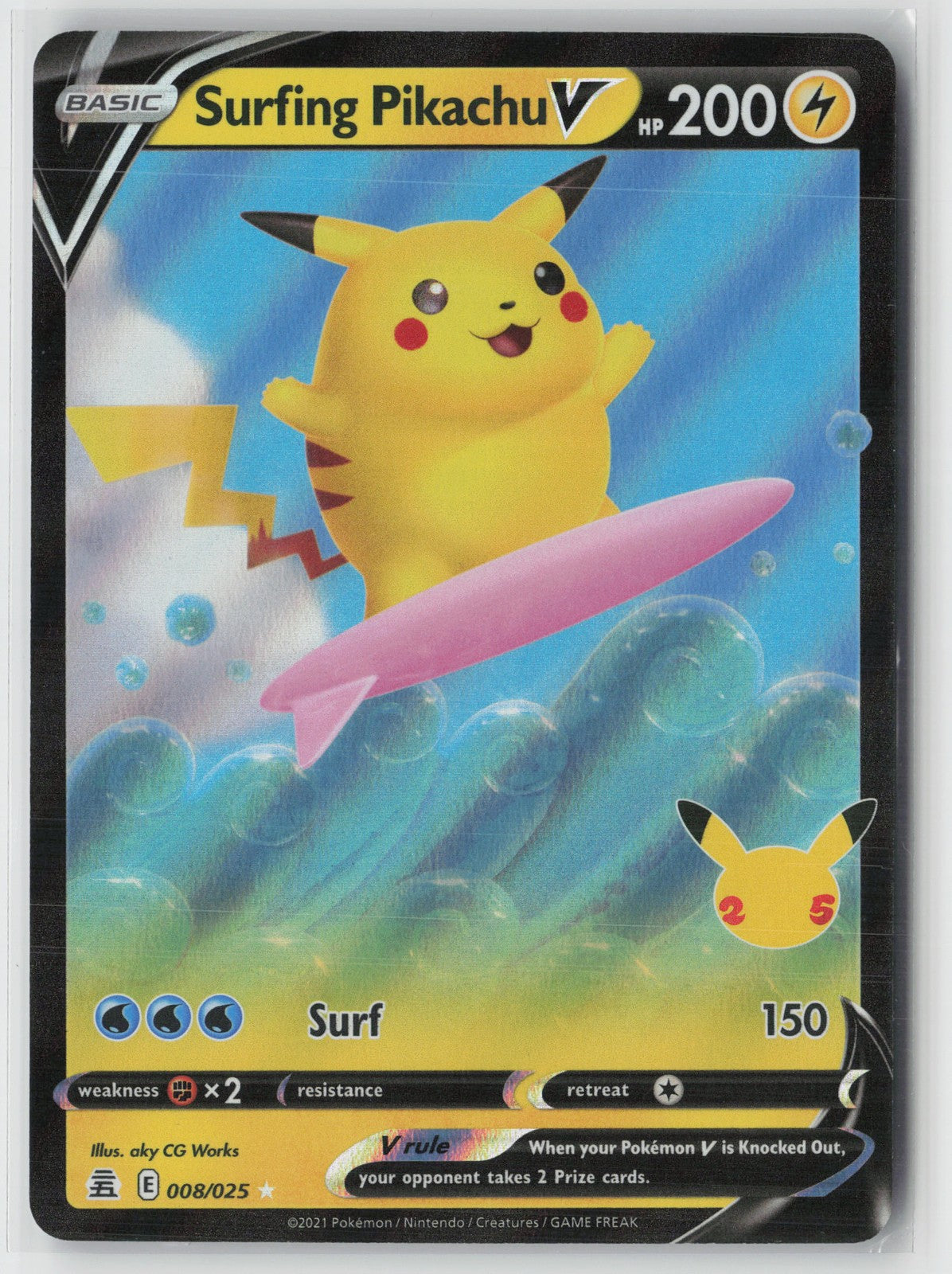 Surfing Pikachu V Ultra Rare Celebrations 008/025 NM
