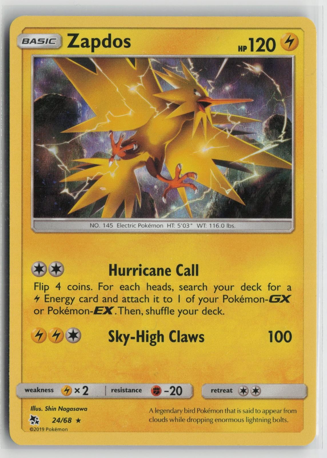 Zapdos 24/68 Holo Rare Hidden Fates Pokemon NM