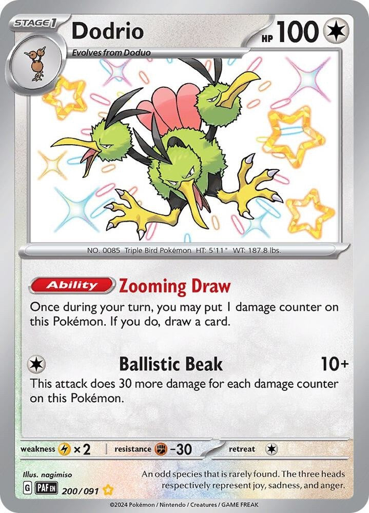 Dodrio 200/091 Paldean Fates PAF Shiny Rare Near Mint Pokemon 2024
