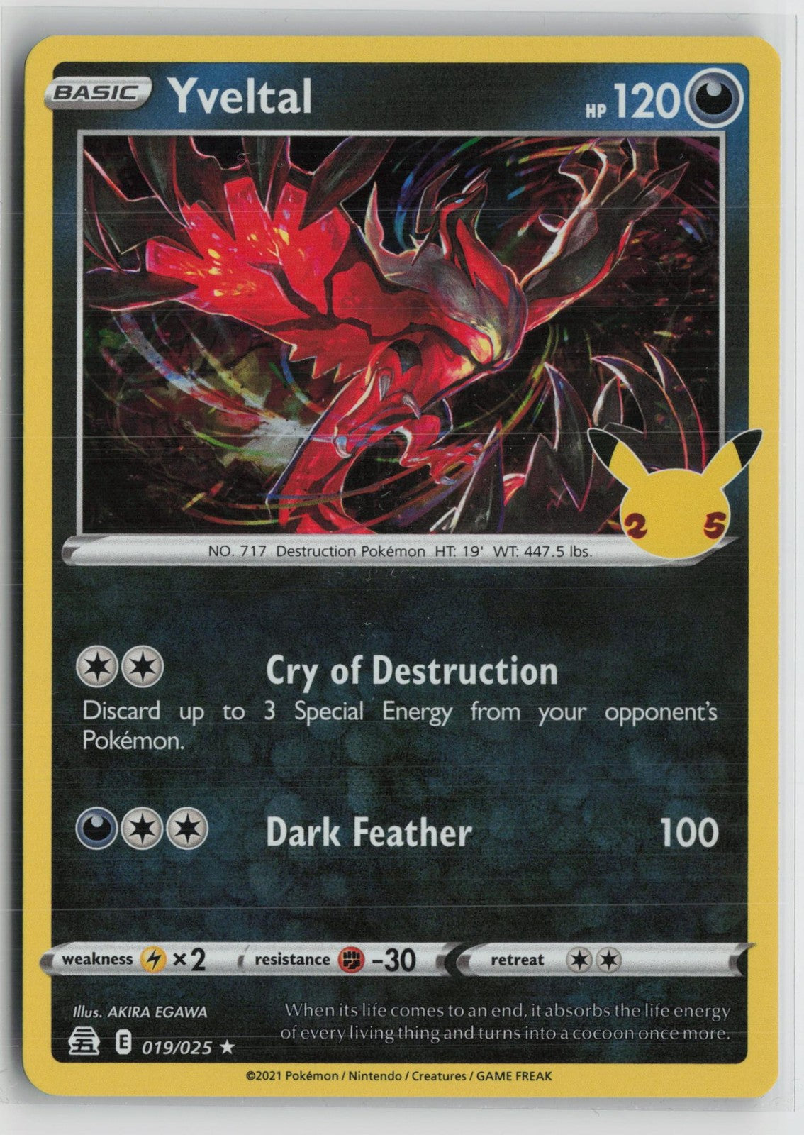 Yveltal 019/025 Rare Celebrations Pokemon NM