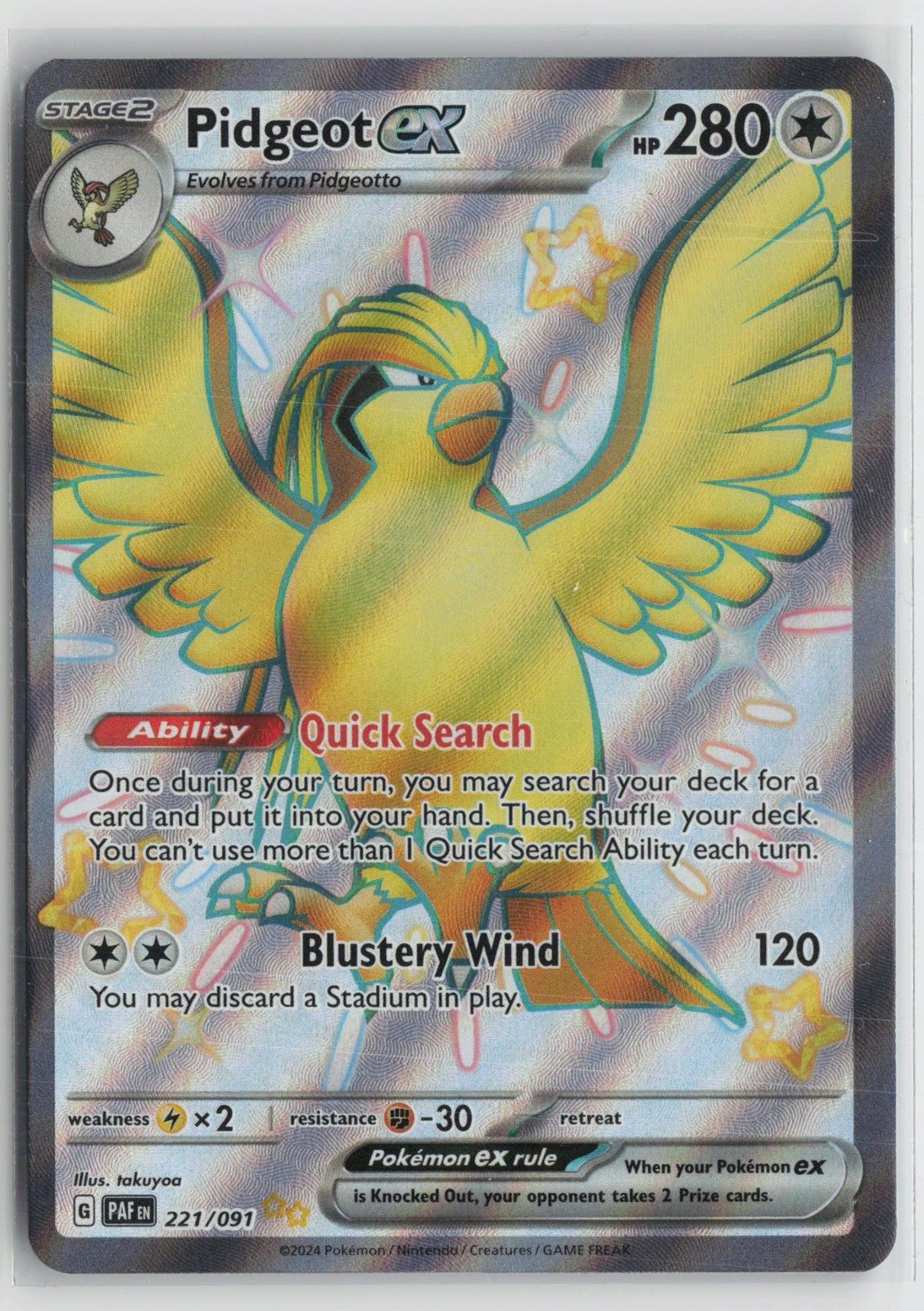 Pidgeot ex 221/091 Shiny Ultra Rare Paldean Fates Pokemon NM