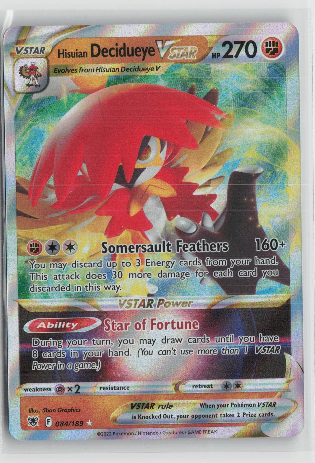Hisuian Decidueye VSTAR 084/189 Holo VSTAR Rare Astral Radiance Pokemon NM