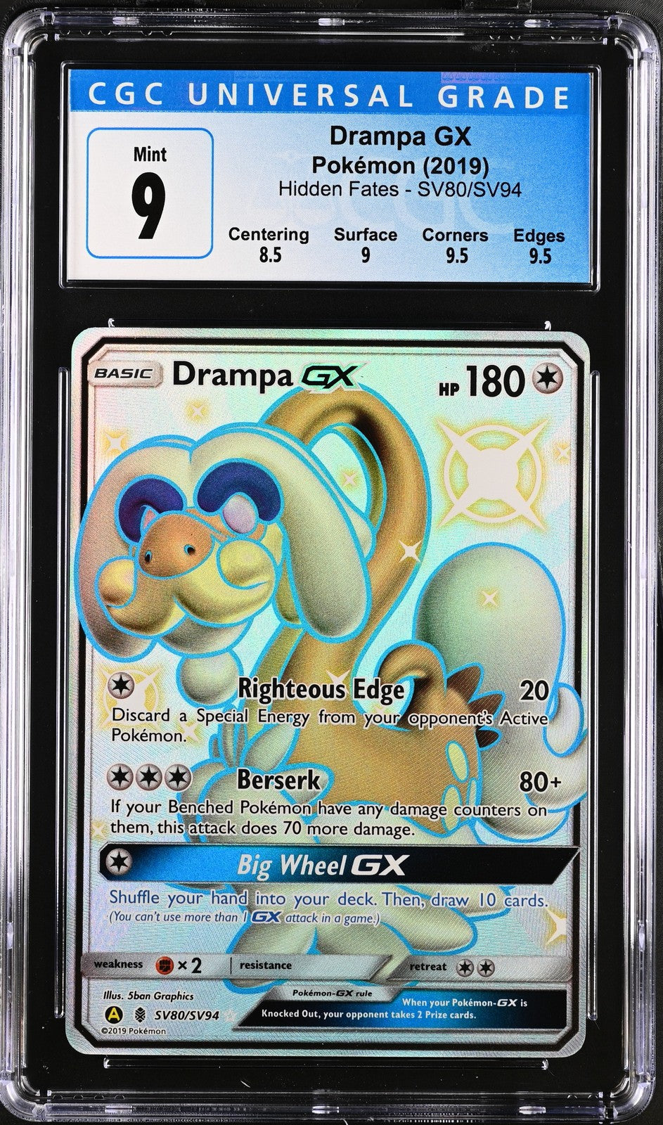 Drampa Gx SV80/SV94 Shiny Vault Holo Hidden Fates Pokemon CGC 9 Mint