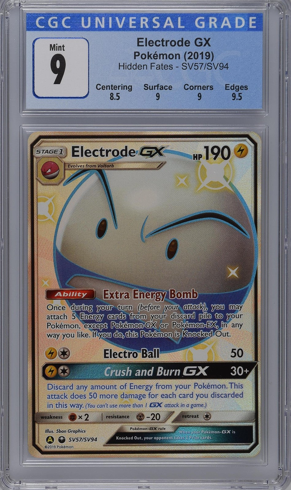 Electrode Gx SV57/SV94 Shiny Vault Holo Hidden Fates Pokemon CGC 9 Mint