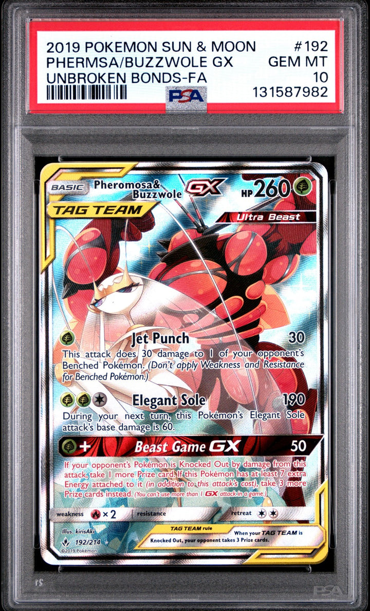 Pheromosa & Buzzwole Gx 192/214 Unbroken Bonds Pokemon PSA 100