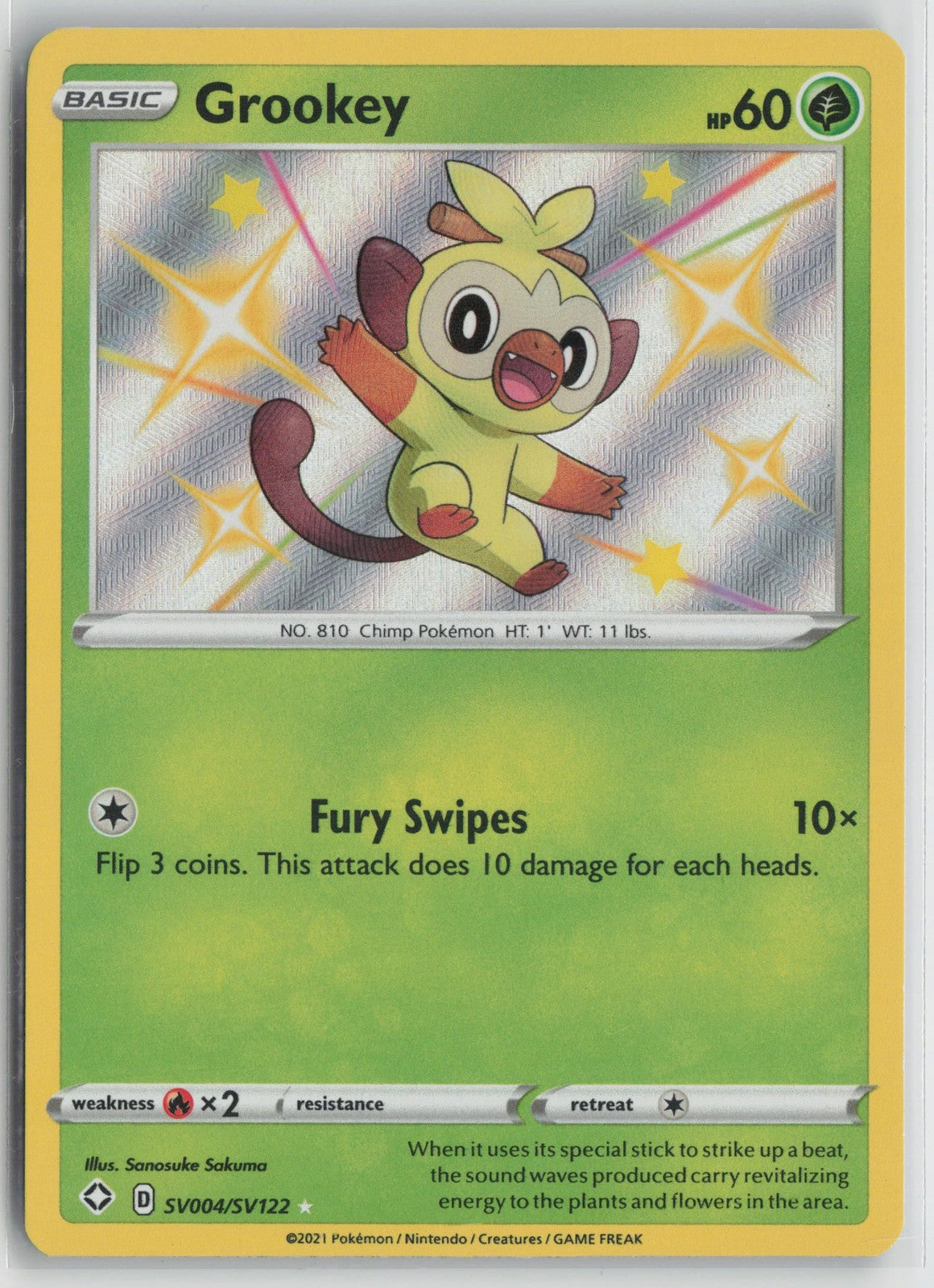 Grookey SV004/SV122 Rare Shiny Shining Fates Shiny Vault Pokemon NM