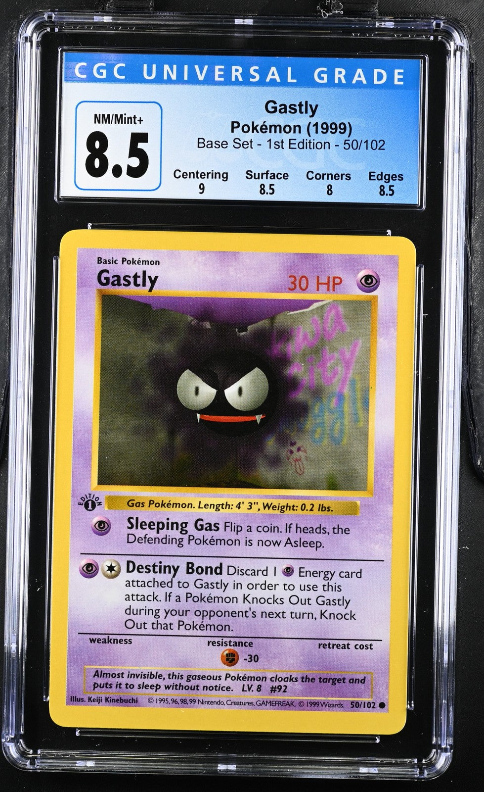 Gastly 50/102 Base Set - 1st Ed. Pokemon CGC 8.5 Nm/mint+