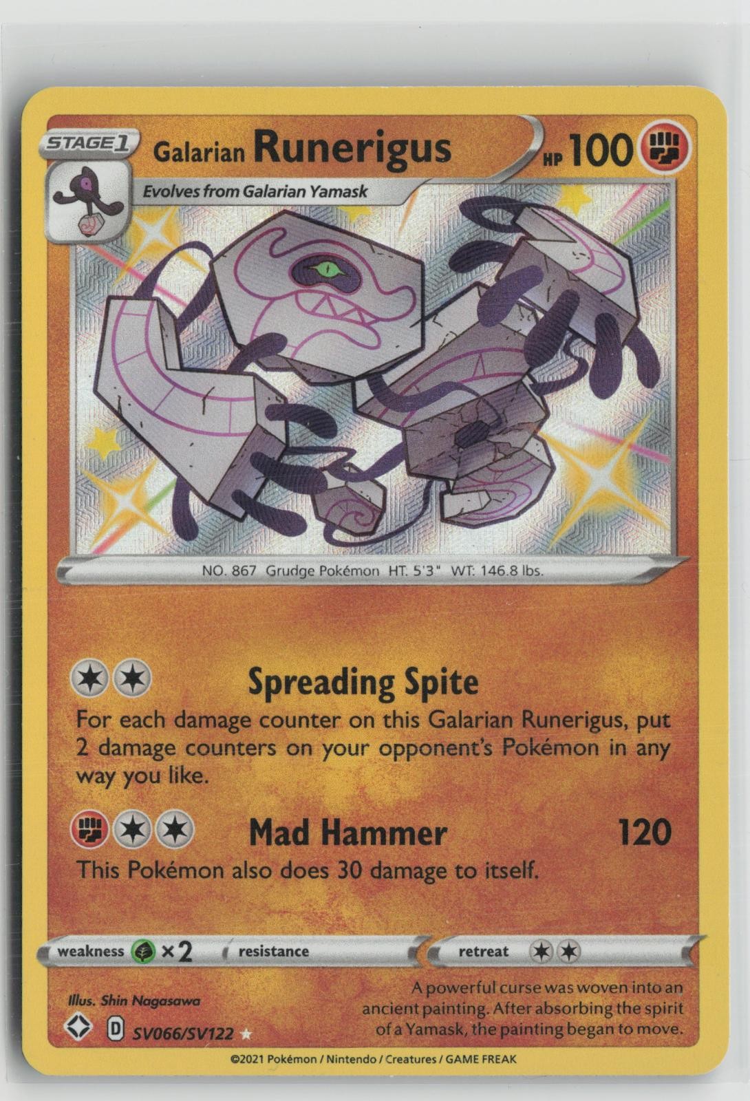 Galarian Runerigus SV066/SV122 Shiny Rare Shining Fates Shiny Vault Pokemon NM
