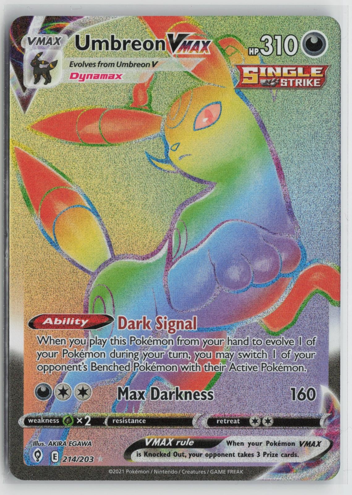 Umbreon VMAX 214/203 Rainbow Rare Evolving Skies Pokemon Holo NM