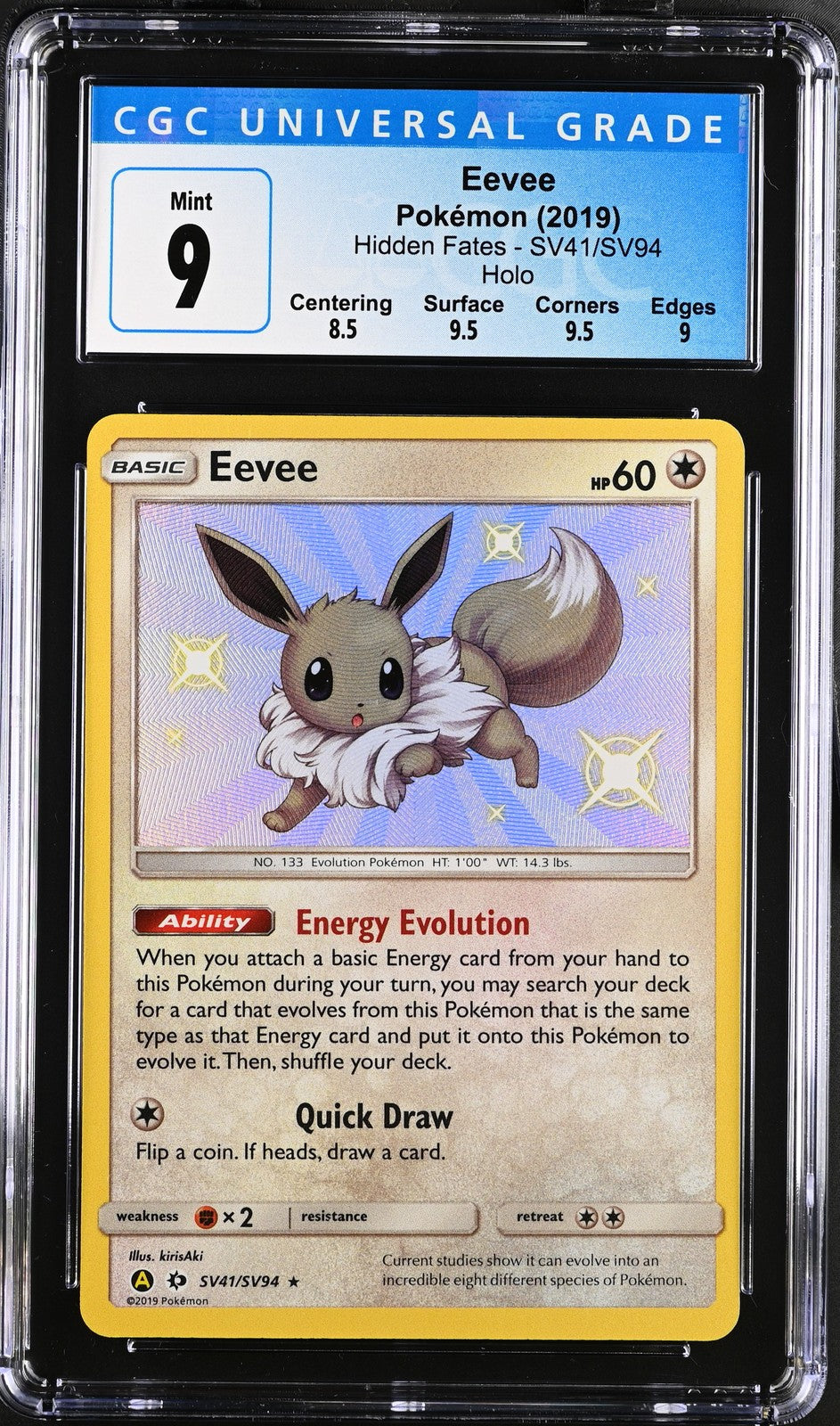 Eevee SV41/SV94 Shiny Vault Holo Hidden Fates Pokemon CGC 9 Mint