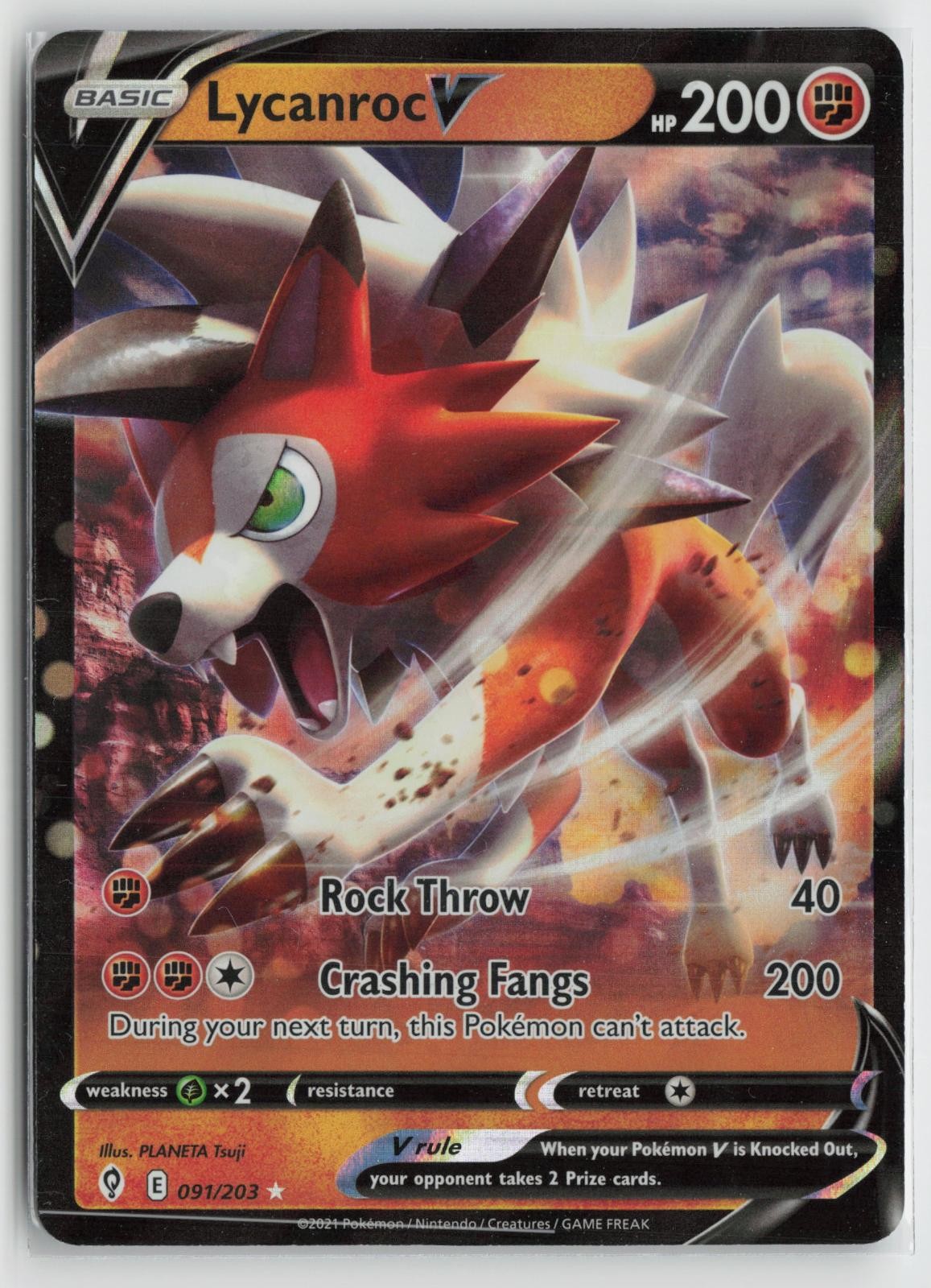 Lycanroc V 091/203 Holo V Rare Evolving Skies Pokemon NM