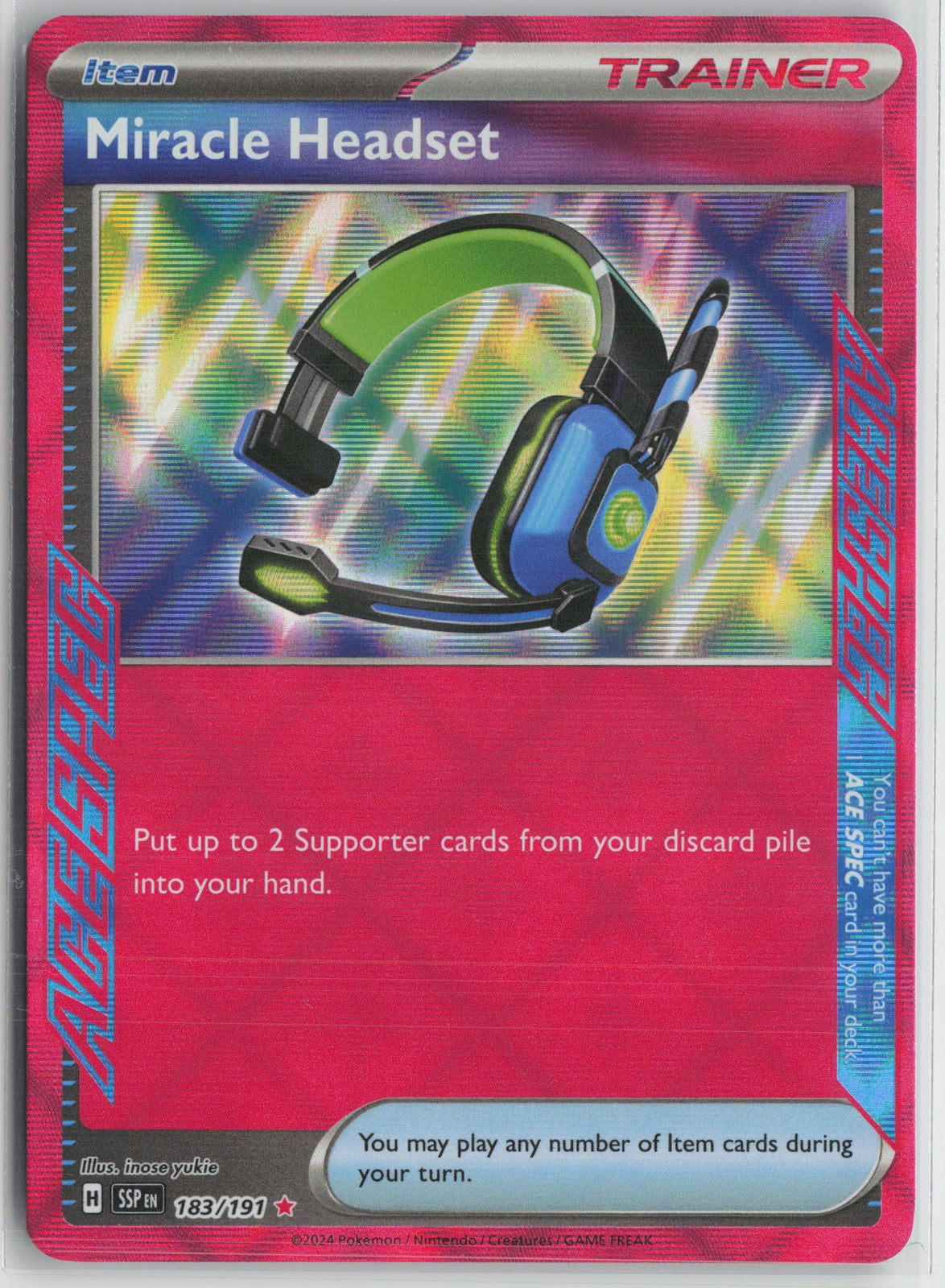 Miracle Headset ACE SPEC Rare SV08: Surging Sparks 183/191 NM