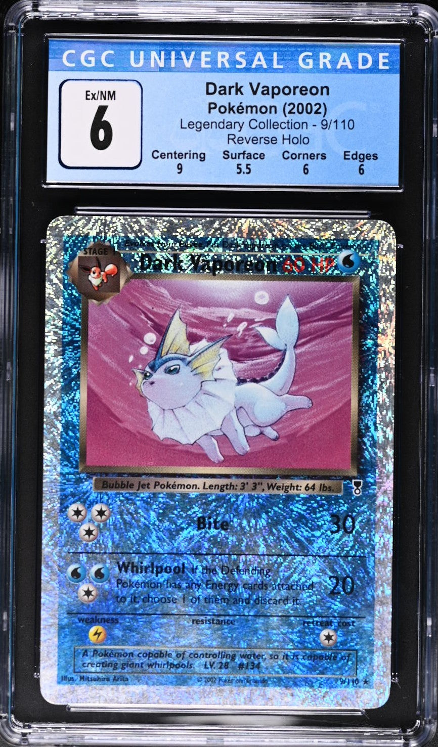 Dark Vaporeon 9/110 Reverse Holo Legendary Collection Pokemon CGC 6 Ex/nm