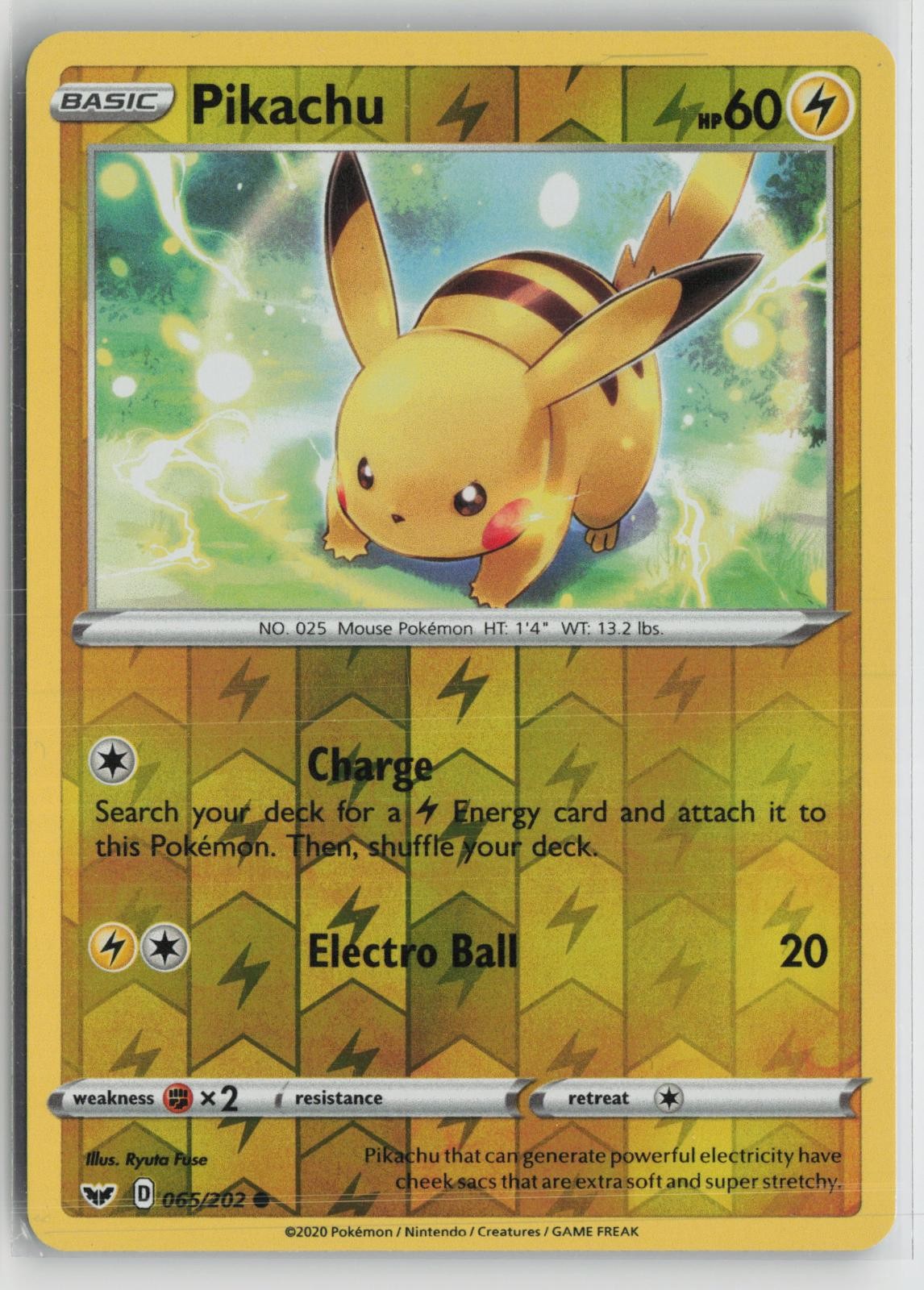 Pikachu 065/202 Reverse Holo Sword & Shield Pokemon NM