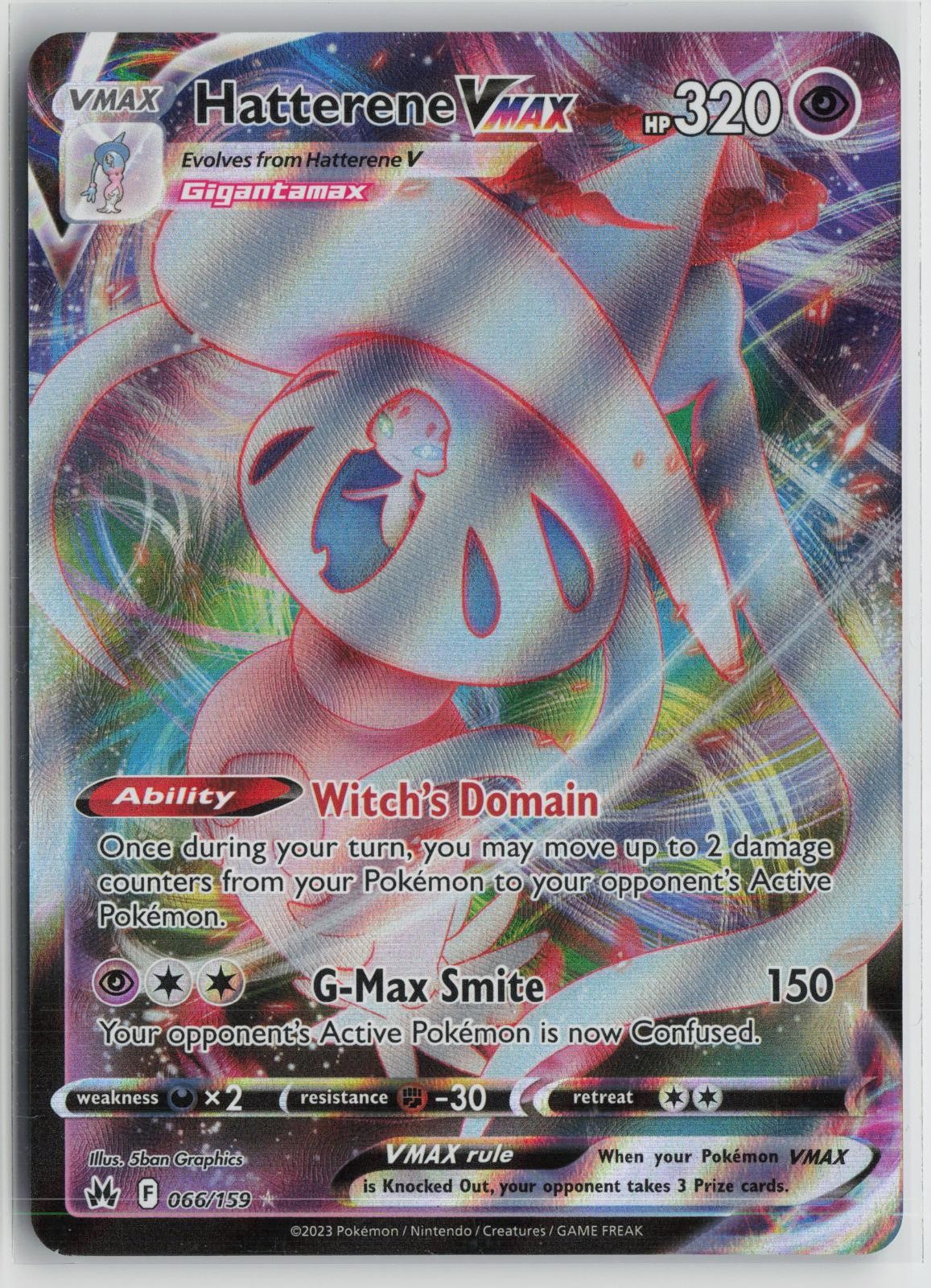 Hatterene VMAX 066/159 Holo VMAX Rare Crown Zenith Pokemon NM