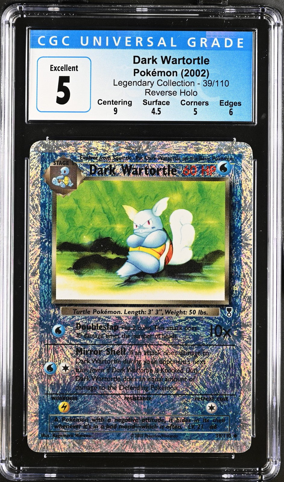 Dark Wartortle 39/110 Reverse Holo Legendary Collection Pokemon CGC 5 Excellent