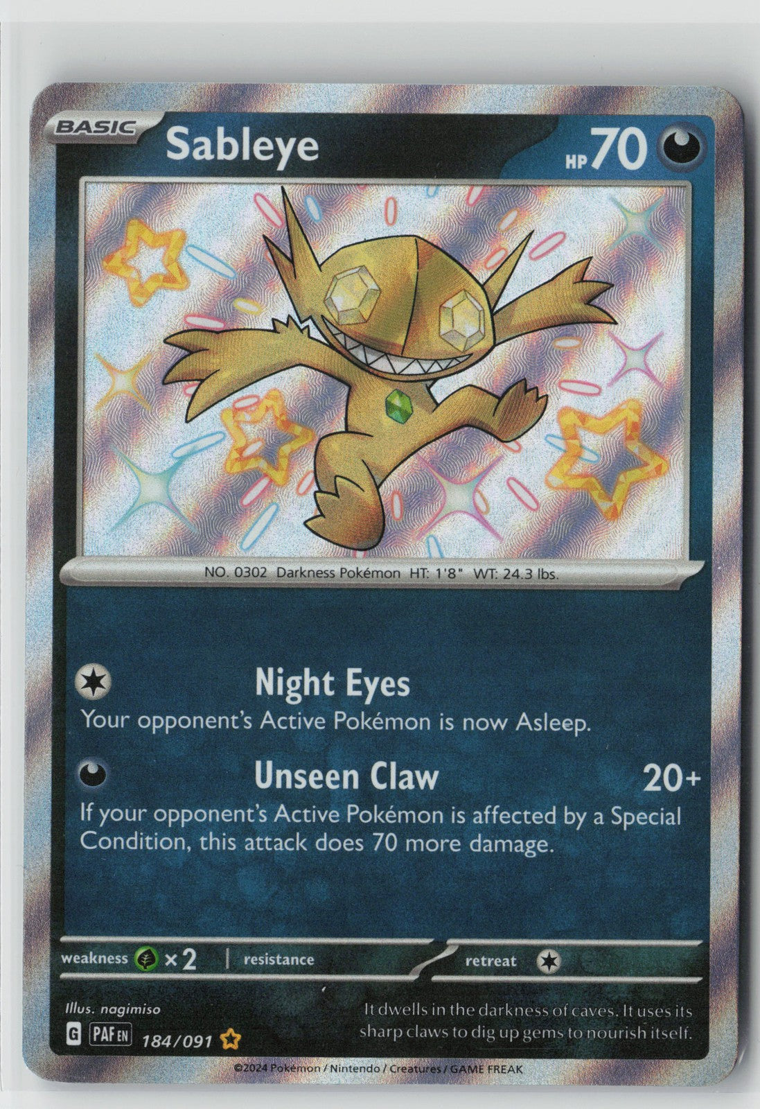 Sableye Shiny Rare SV: Paldean Fates 184/091 NM