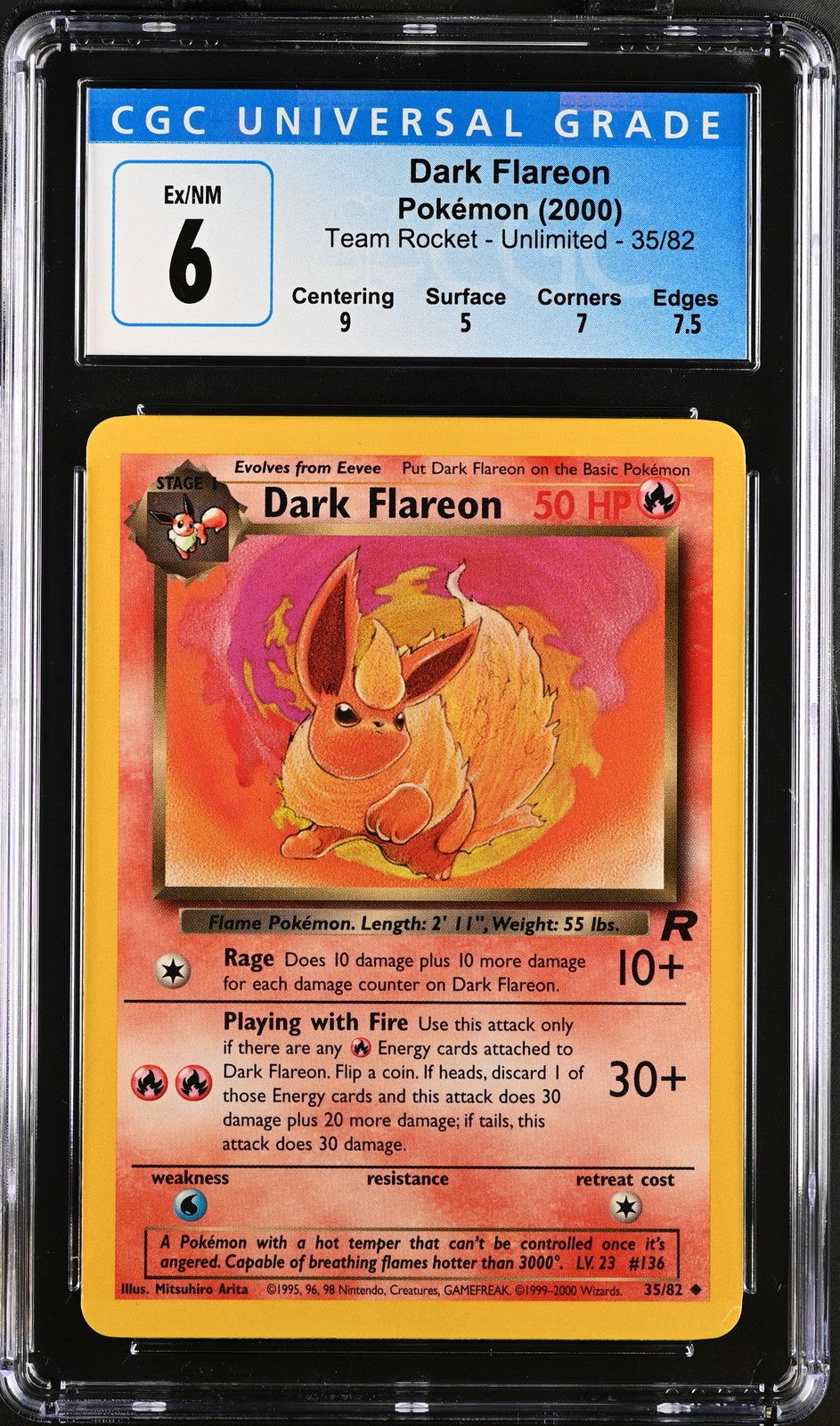Dark Flareon 35/82 Team Rocket Pokemon CGC 6 Ex/nm