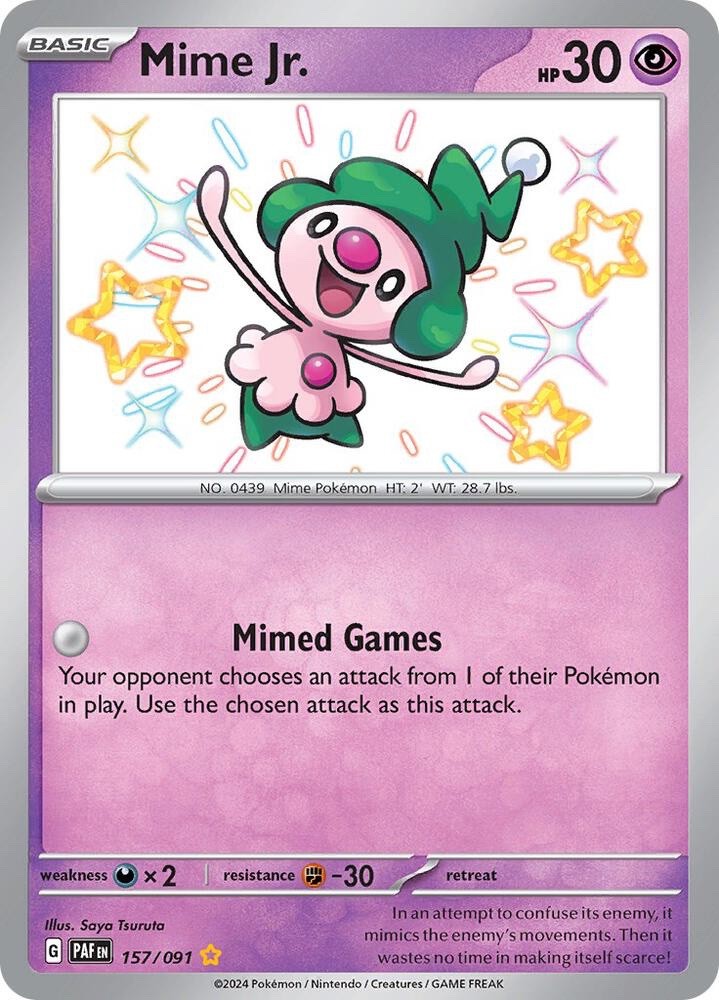 Mime Jr. 157/091 Paldean Fates PAF Shiny Rare Near Mint Pokemon 2024