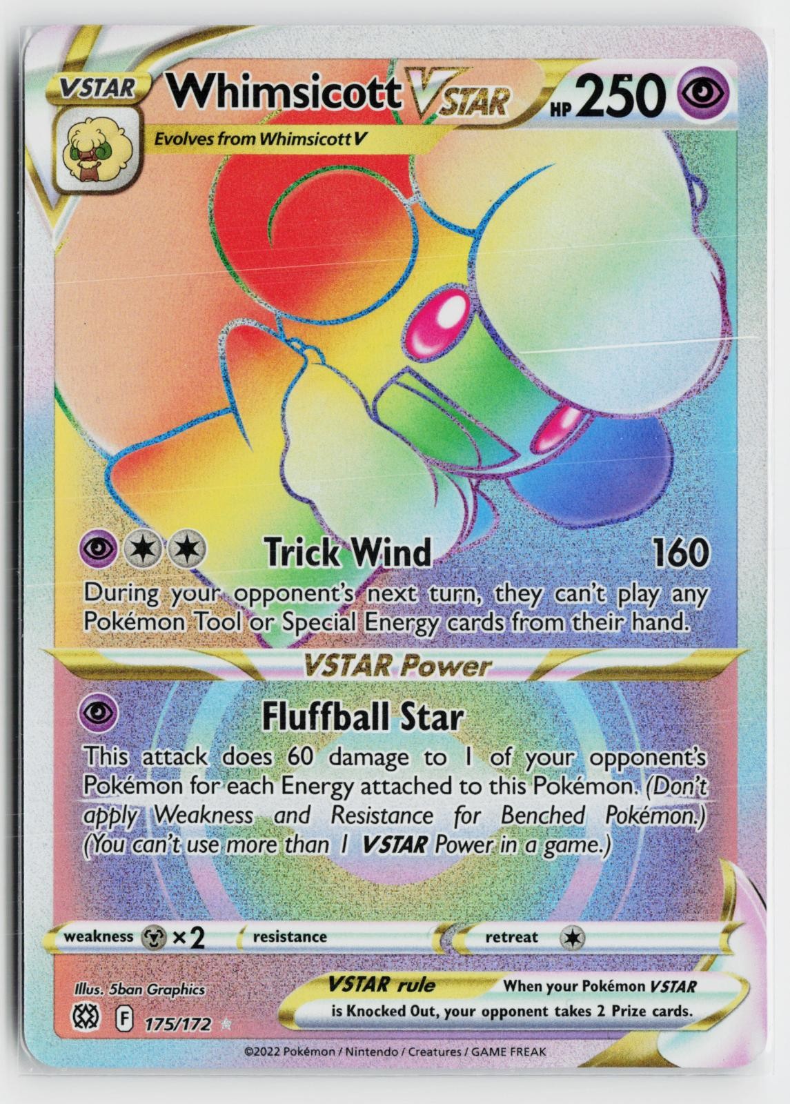 Whimsicott VSTAR 175/172 Brilliant Stars NM Rainbow Holo Pokemon