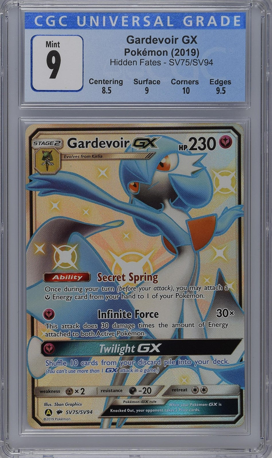 Gardevoir Gx SV75/SV94 Shiny Vault Holo Hidden Fates Pokemon CGC 9 Mint