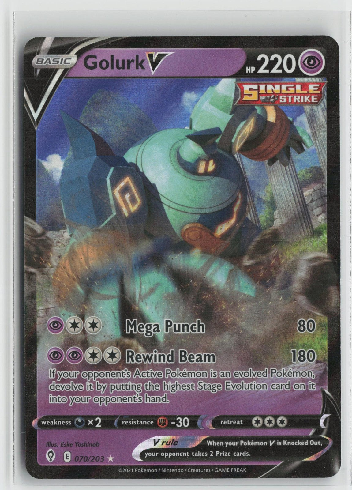 Golurk V 070/203 Holo Rare V Evolving Skies Pokemon NM