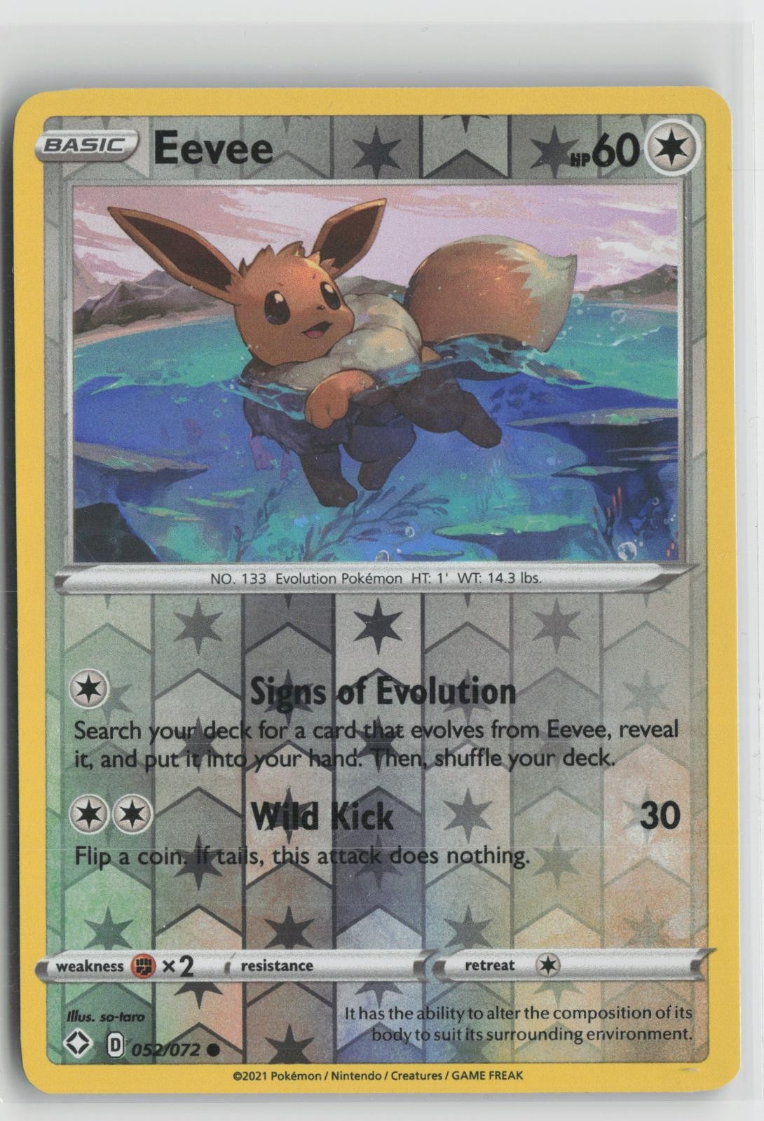 Eevee 052/072 Reverse Holo Shining Fates Pokemon NM