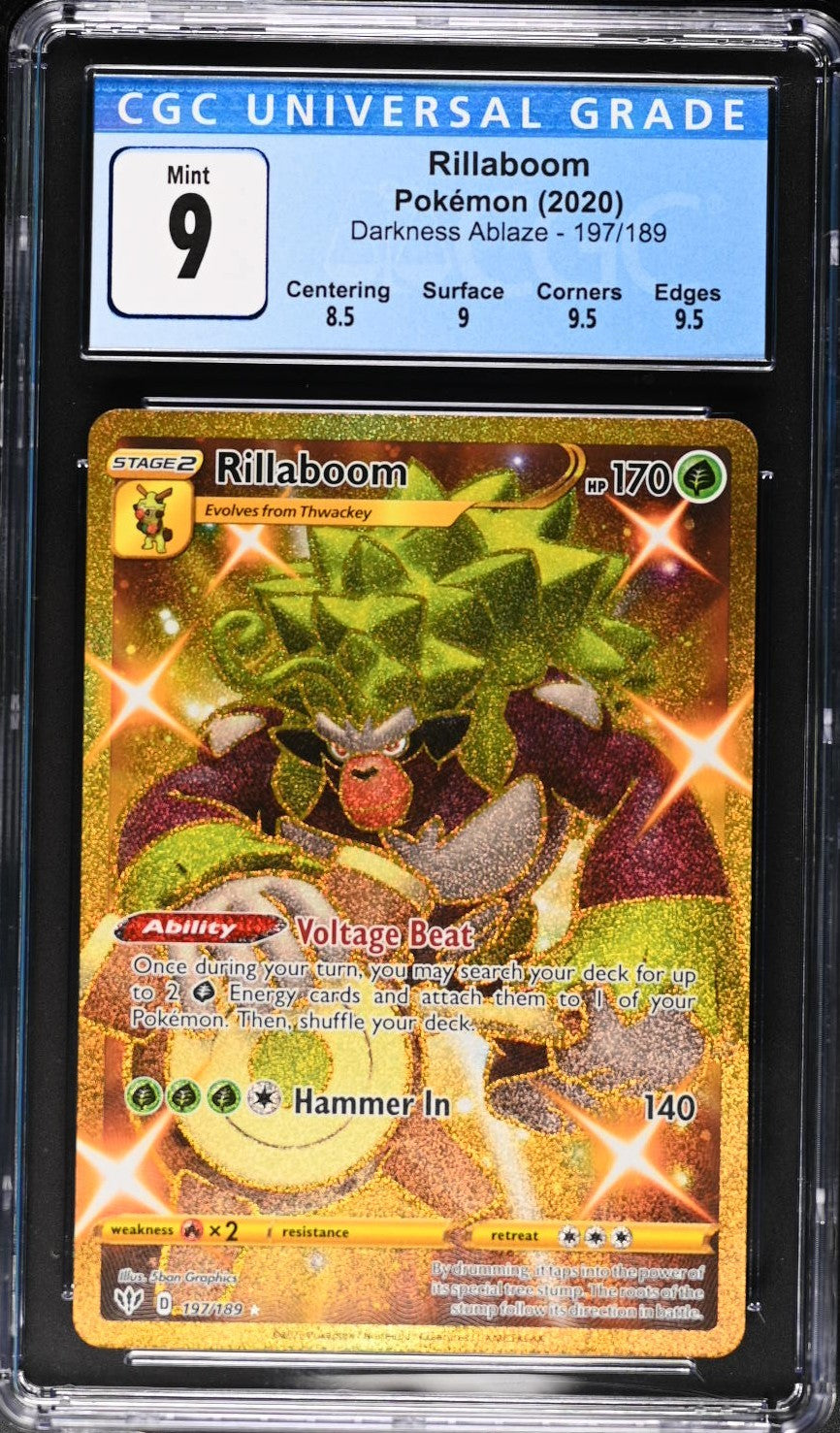 Rillaboom 197/189 Secret Rare Holo Darkness Ablaze Pokemon CGC 9 Mint