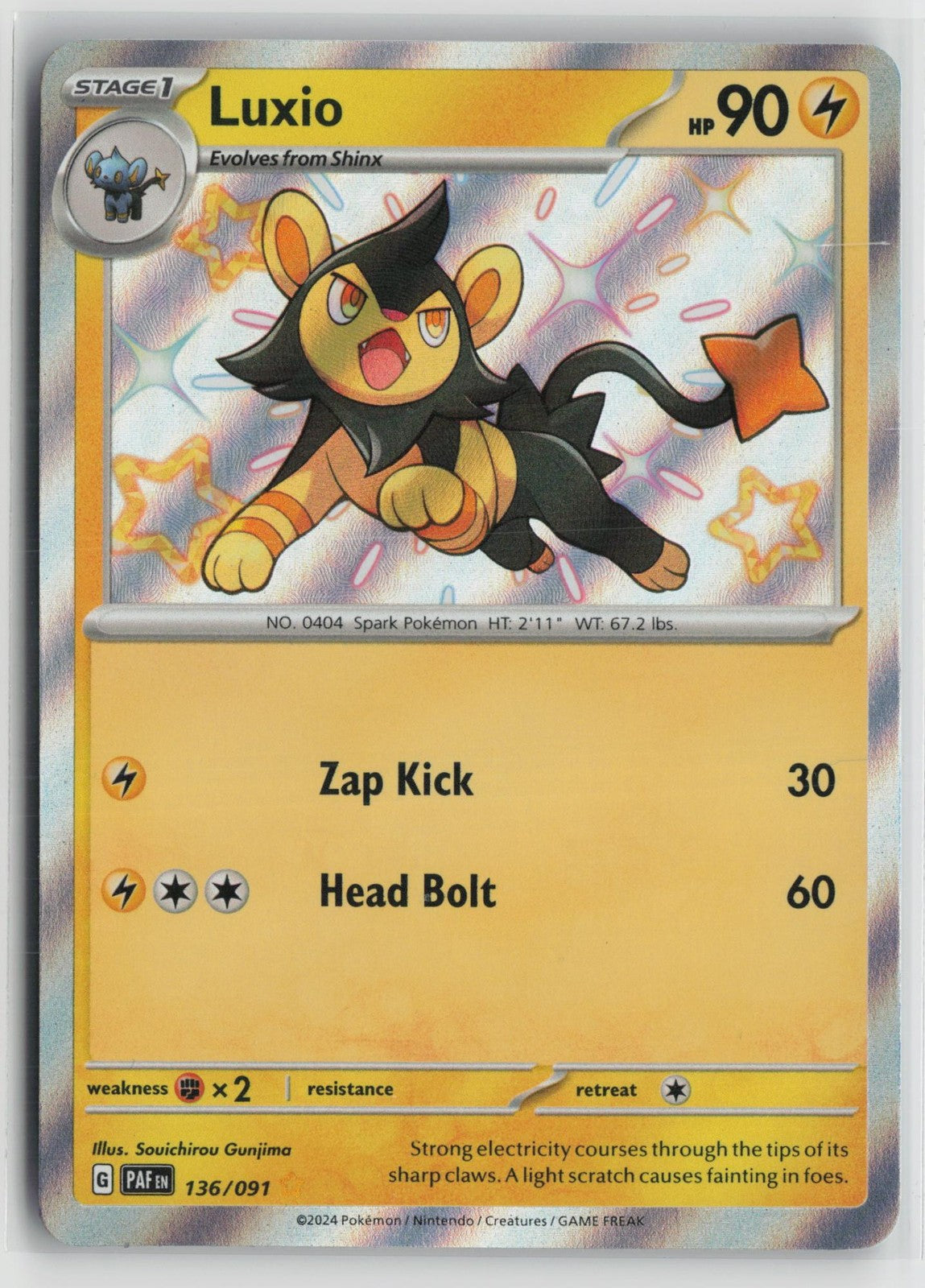 Luxio 136/091 Shiny Rare Paldean Fates Pokemon NM