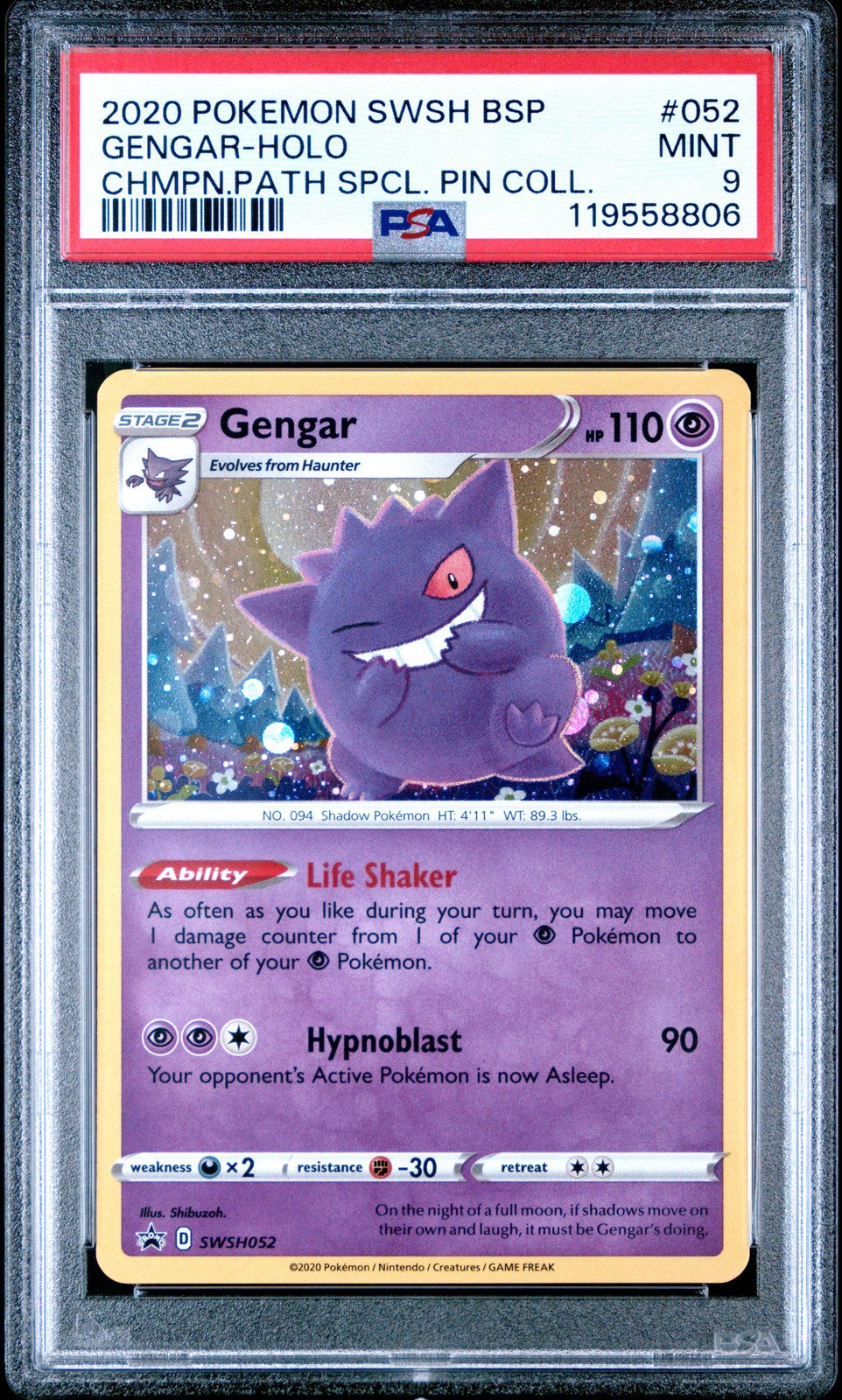 Gengar Holo 052/073 Champion's Path Special Pin Collection Pokemon PSA 9