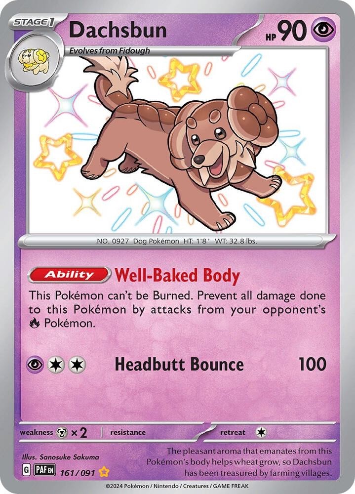 Dachsbun 161/091 Paldean Fates PAF Shiny Rare Near Mint Pokemon 2024