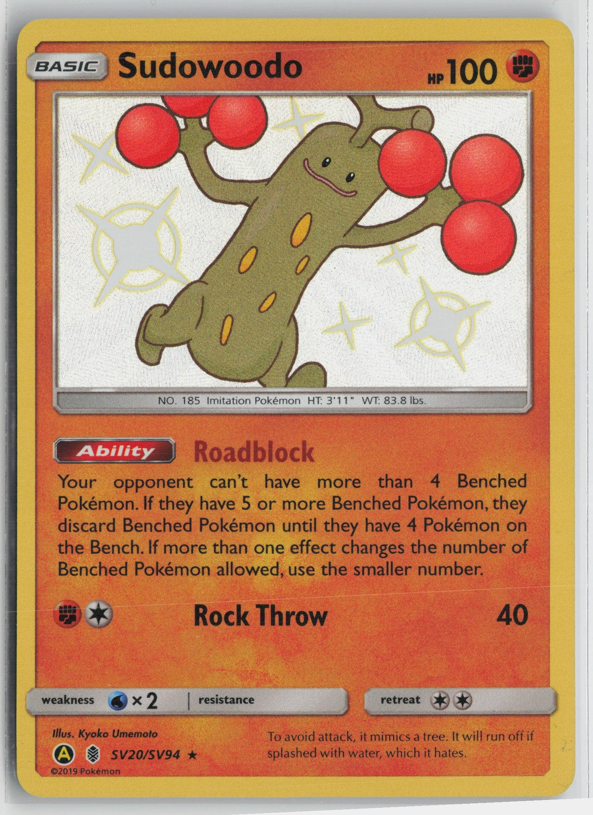 Sudowoodo Shiny Holo Rare Hidden Fates: Shiny Vault SV20/SV94 NM