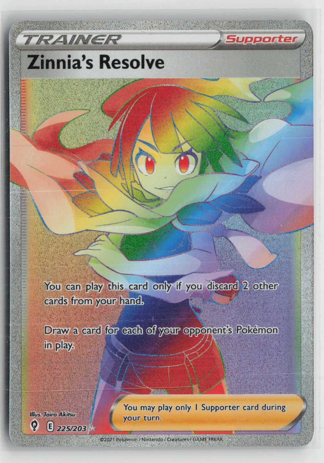 Zinnia's Resolve 225/203 Rainbow Rare Evolving Skies Pokemon NM
