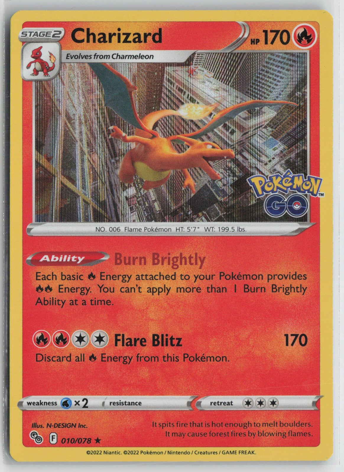Charizard 010/078 Holo Rare Pokemon GO Pokemon NM