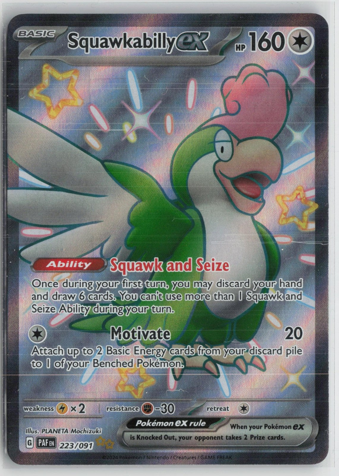 Squawkabilly ex 223/091 Shiny Ultra Rare Paldean Fates Pokemon NM