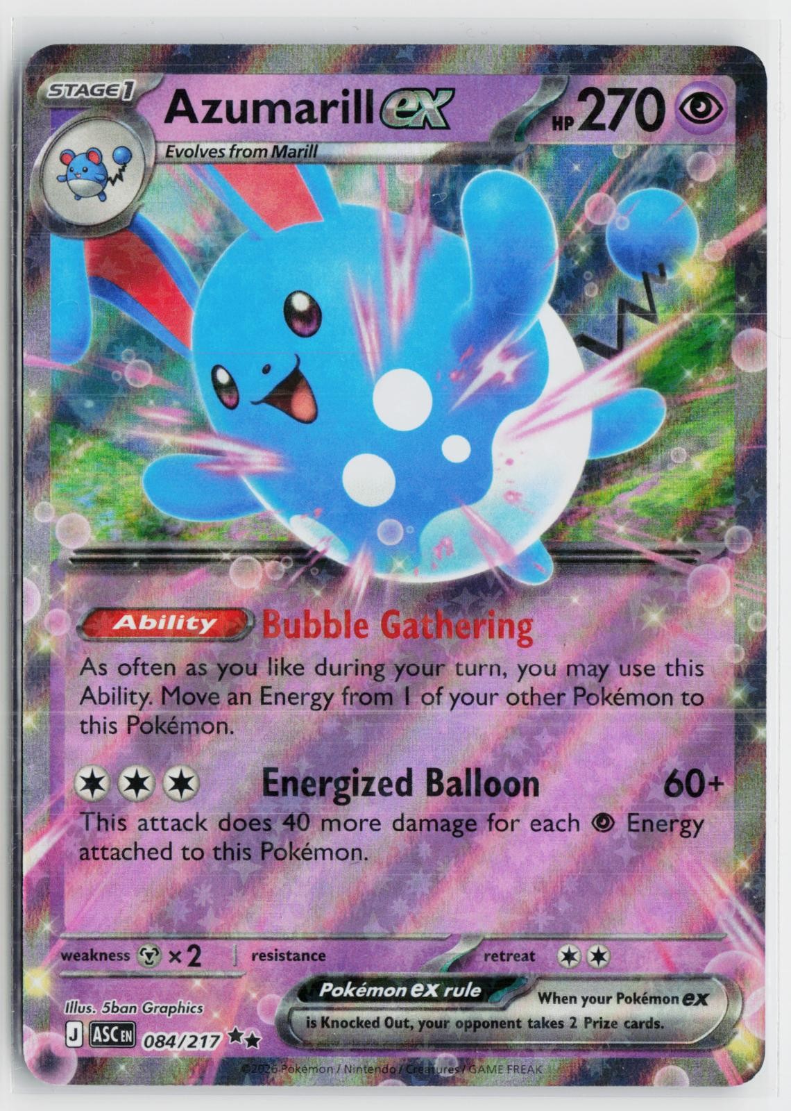 Azumarill ex 084/217 Ascended Heroes NM RR Holo Pokemon