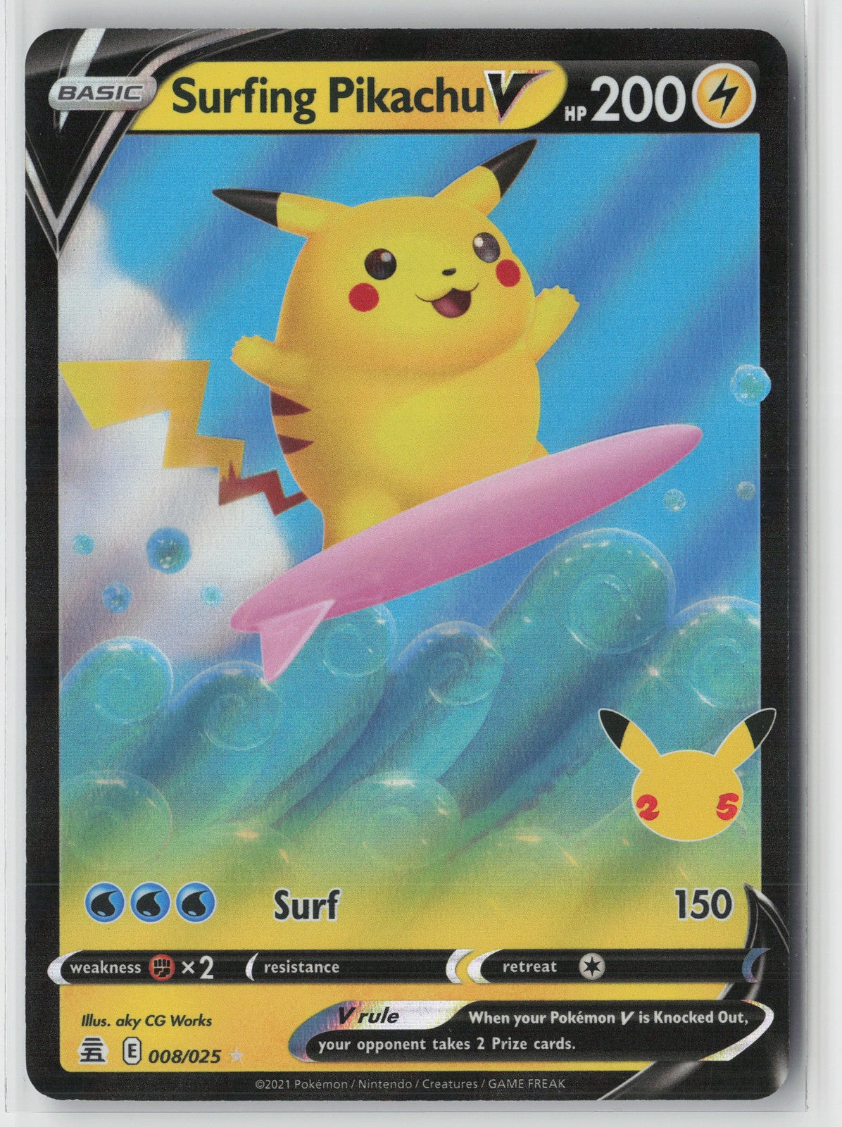 Surfing Pikachu V Ultra Rare Celebrations 008/025 NM