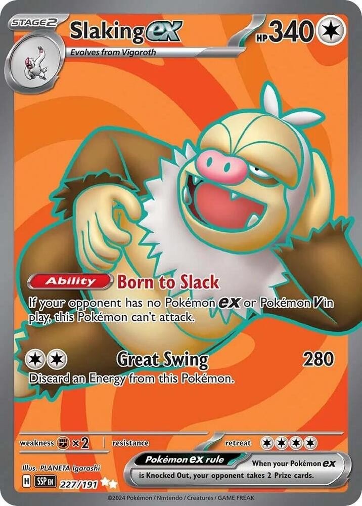 Slaking ex 227/250 Surging Sparks SSP Ultra Rare Near Mint Pokemon 2024