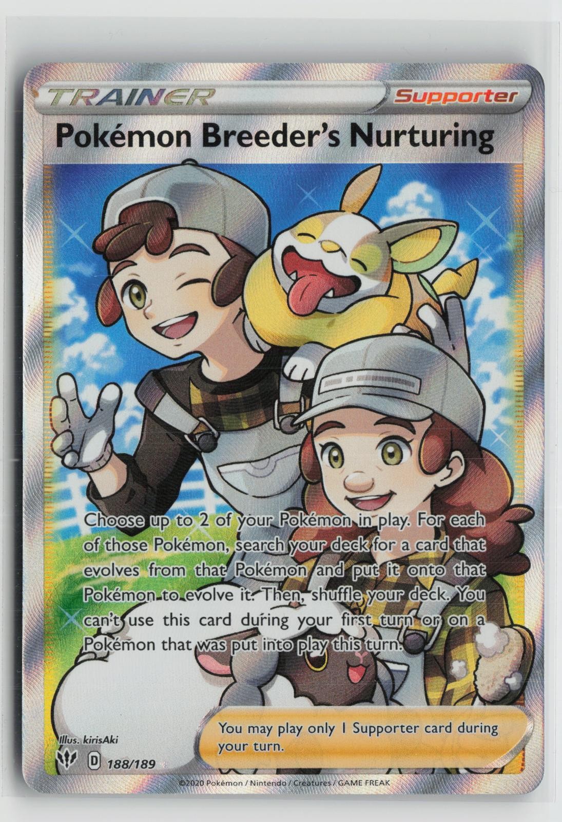 Pokemon Breeder's Nurturing 188/189 Ultra Rare Darkness Ablaze Pokemon NM