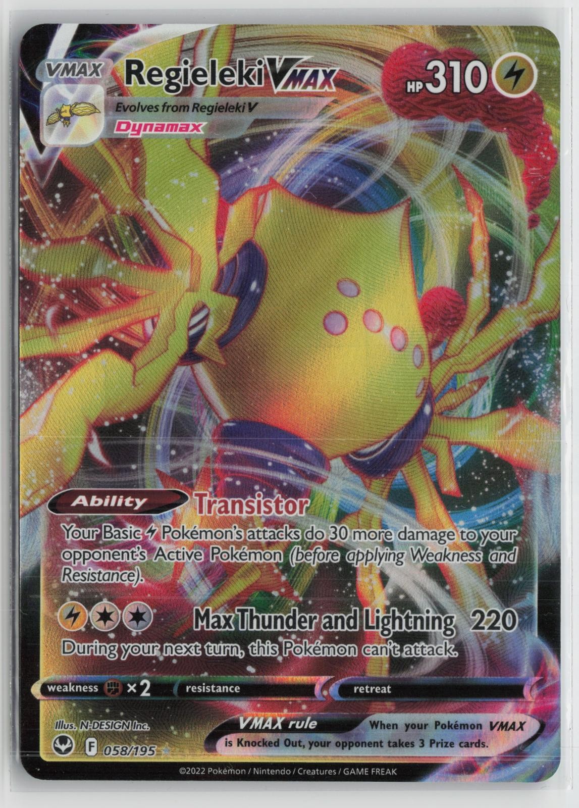 Regieleki VMAX 058/195 Holo VMAX Rare Silver Tempest Pokemon NM
