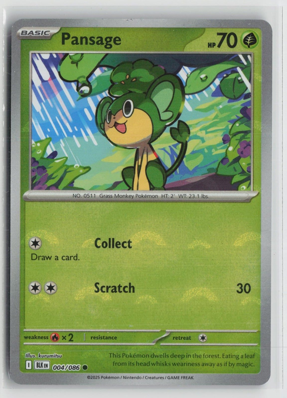 Poke Ball Pansage 004/086 Black Bolt Pokemon NM