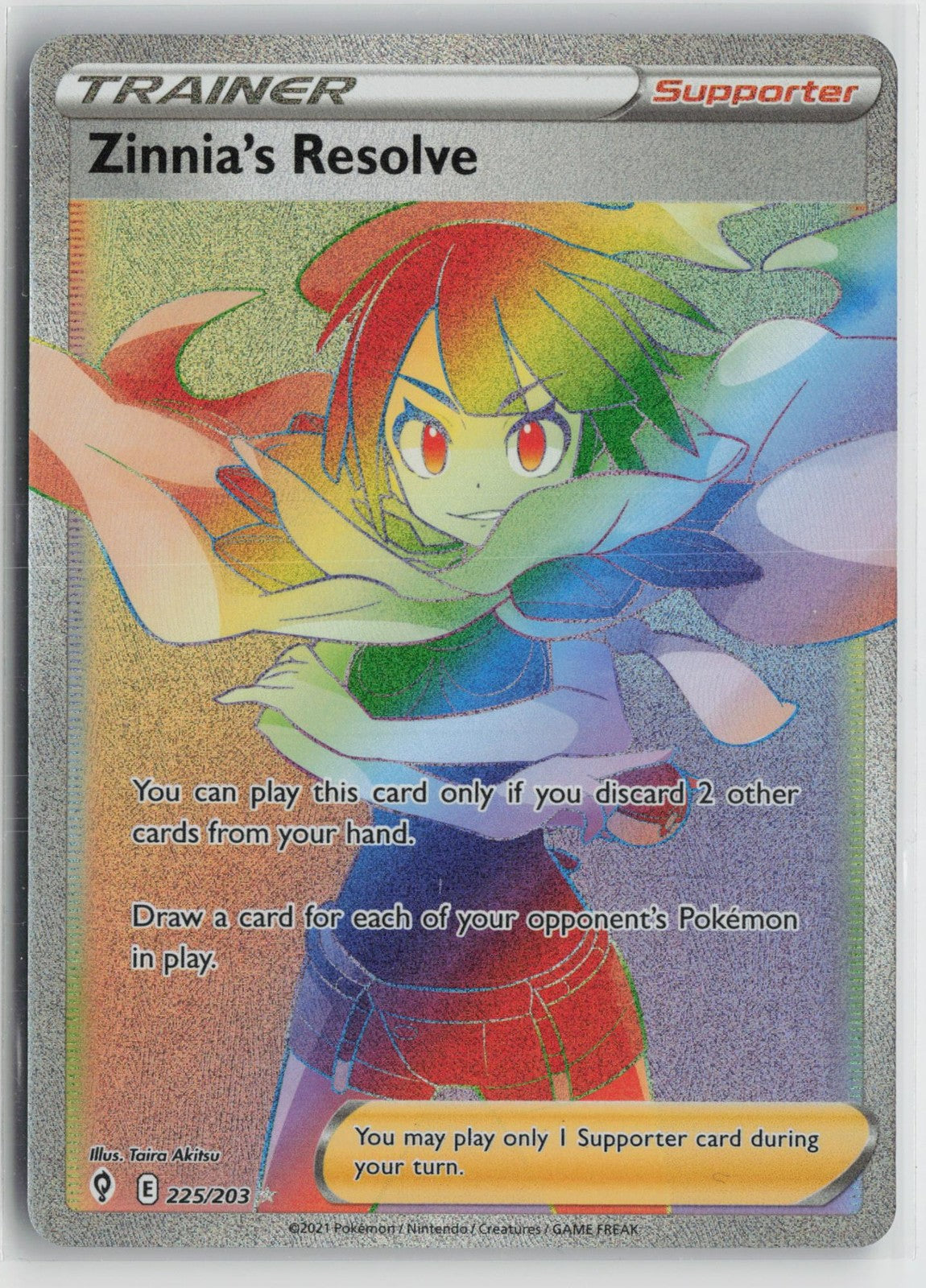 Zinnia's Resolve 225/203 Rainbow Rare Evolving Skies Pokemon NM