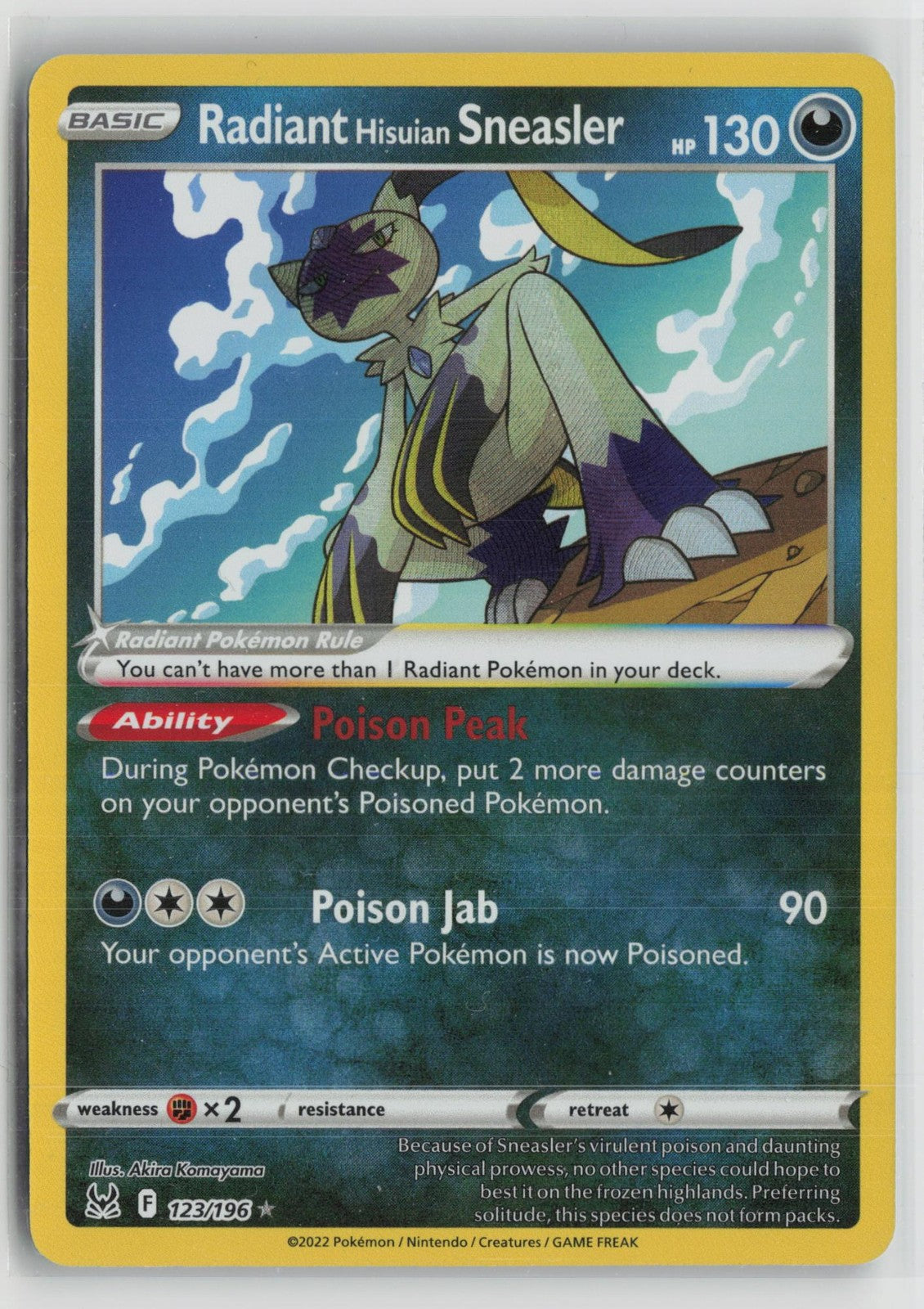 Radiant Hisuian Sneasler 123/196 Radiant Rare Lost Origin Pokemon NM