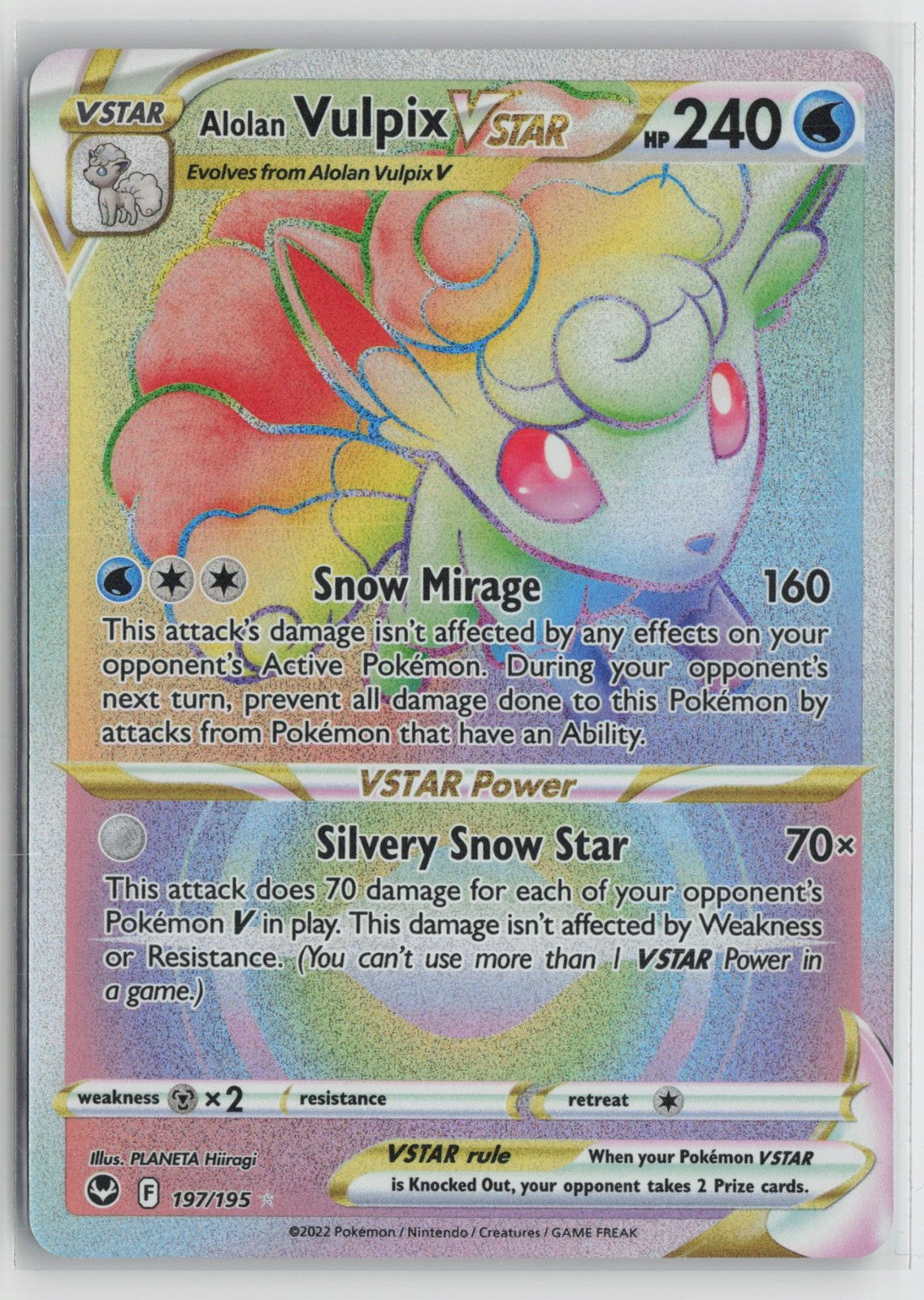 Alolan Vulpix VSTAR 197/195 Rainbow Rare Silver Tempest Pokemon NM