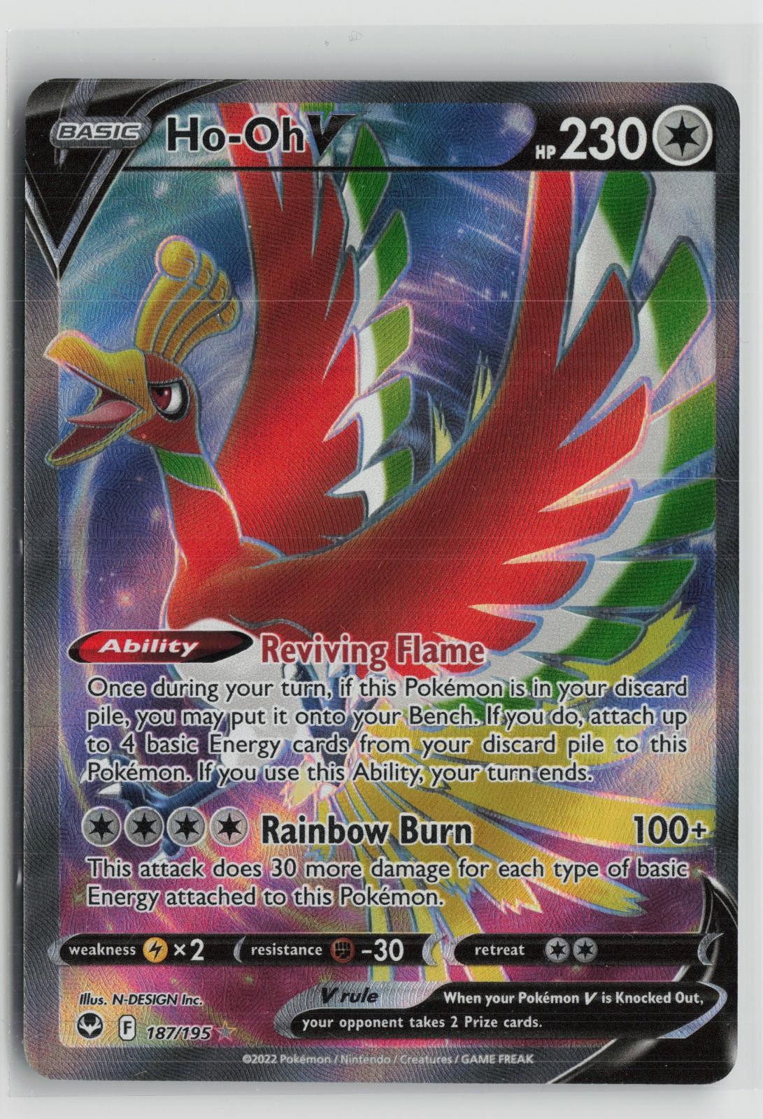 Ho-Oh V 187/195 Ultra Rare Silver Tempest Pokemon NM