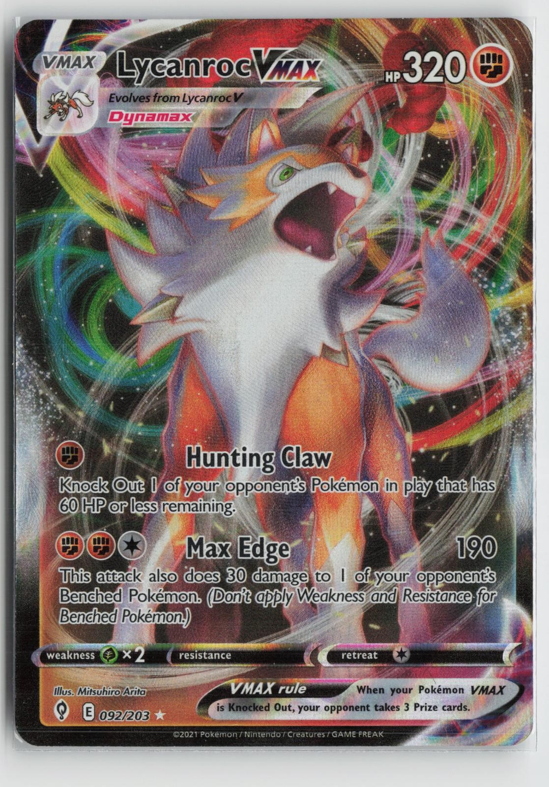 Lycanroc VMAX 092/203 Holo VMAX Rare Evolving Skies Pokemon NM
