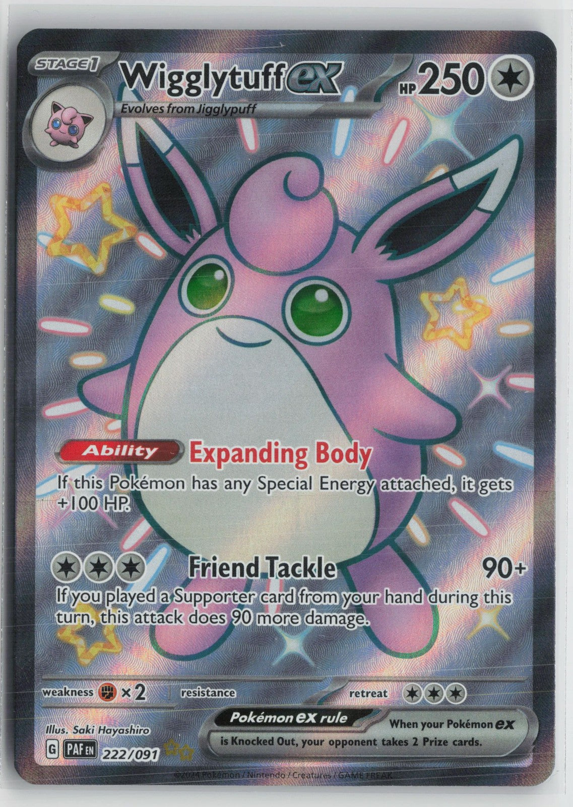 Wigglytuff ex 222/091 Shiny Ultra Rare Paldean Fates Pokemon NM