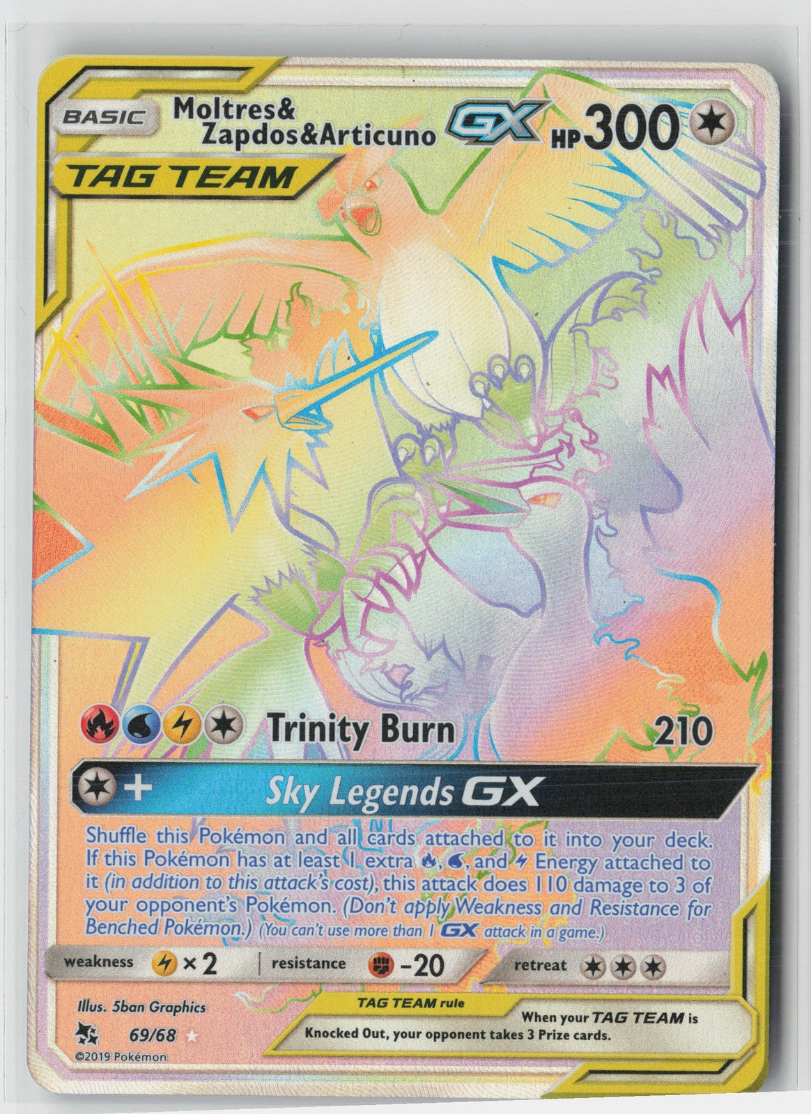 Moltres & Zapdos & Articuno GX (Secret) Secret Rare Hidden Fates 69/68 NM